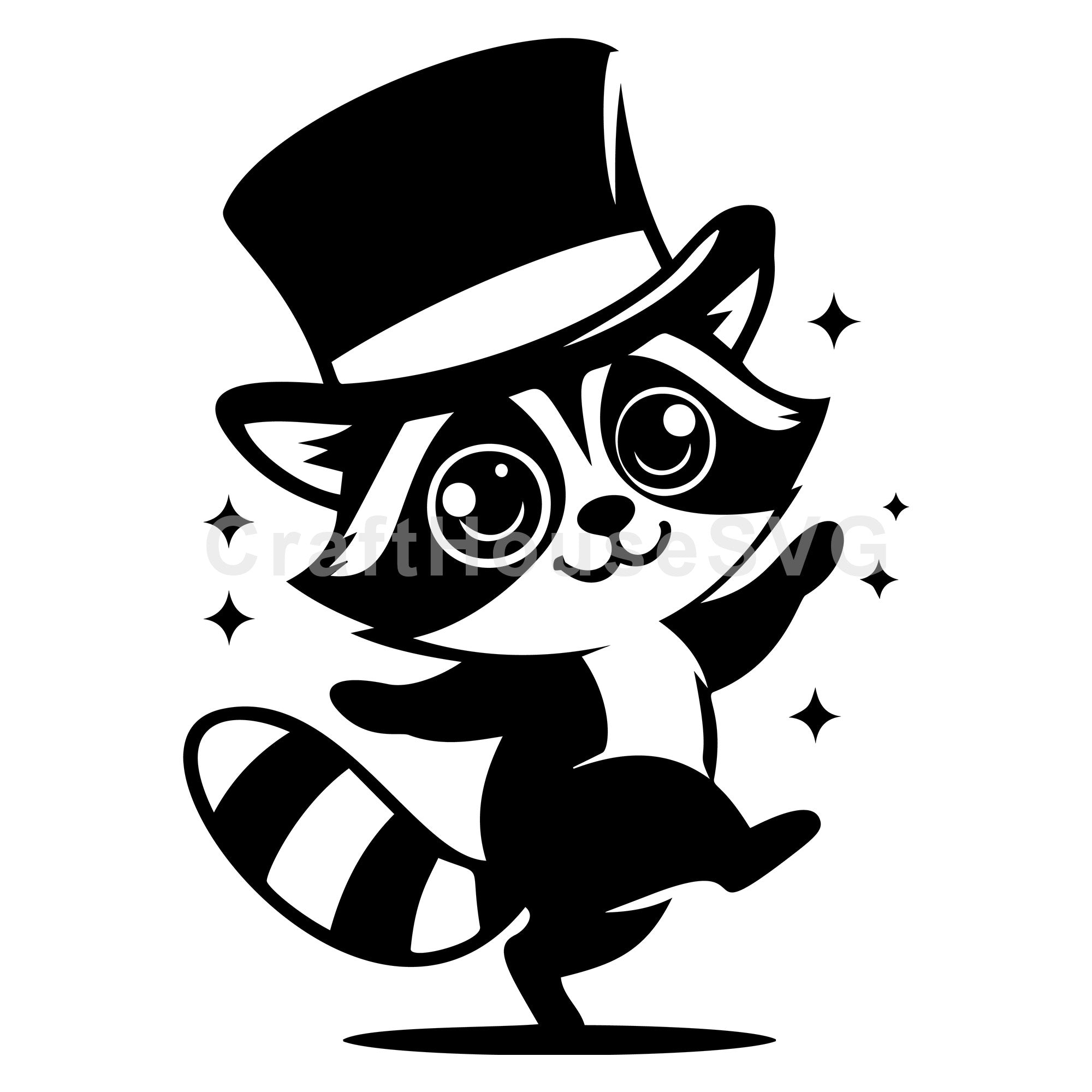 Charming Raccoon in Top Hat with Sparkles SVG