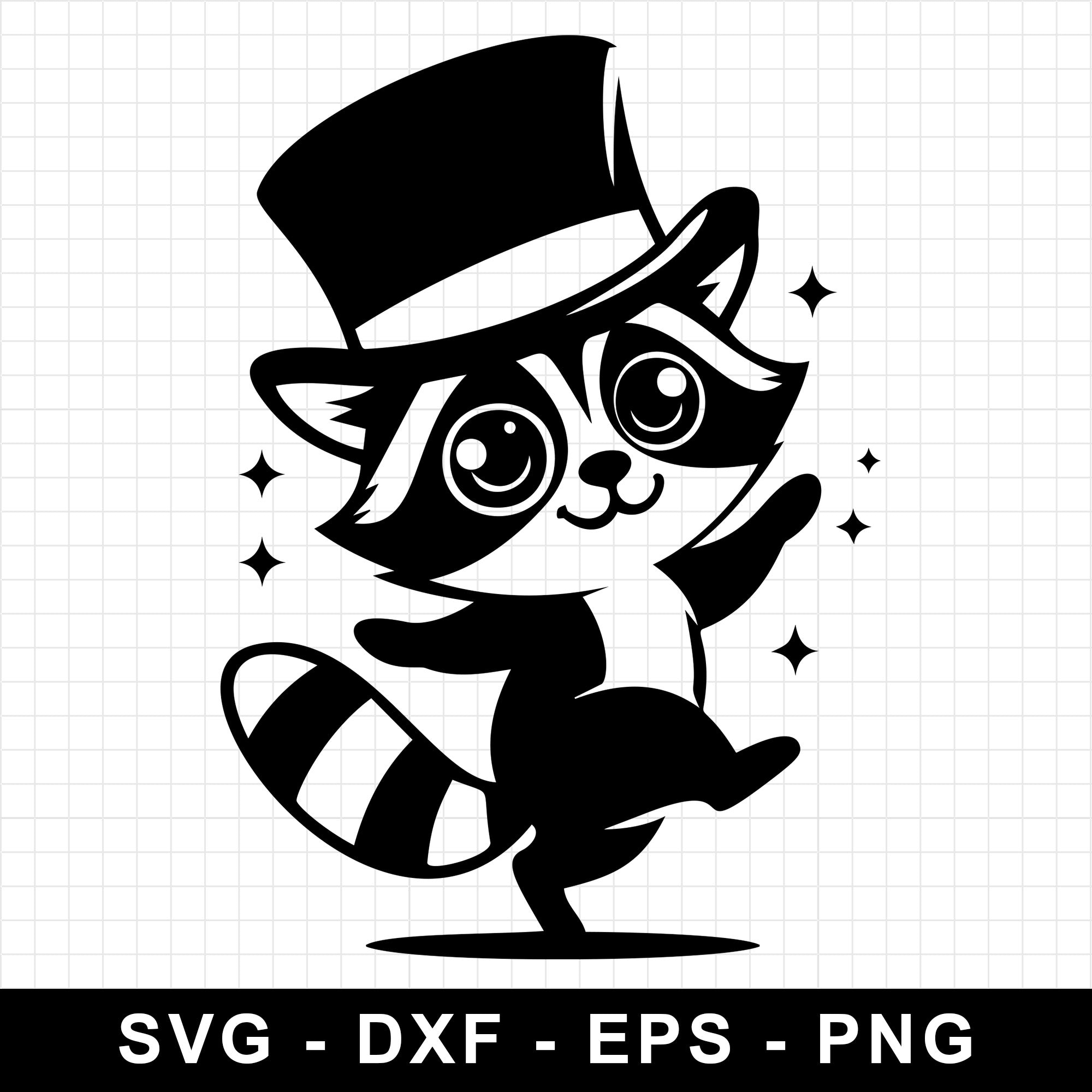 Charming Raccoon in Top Hat with Sparkles SVG