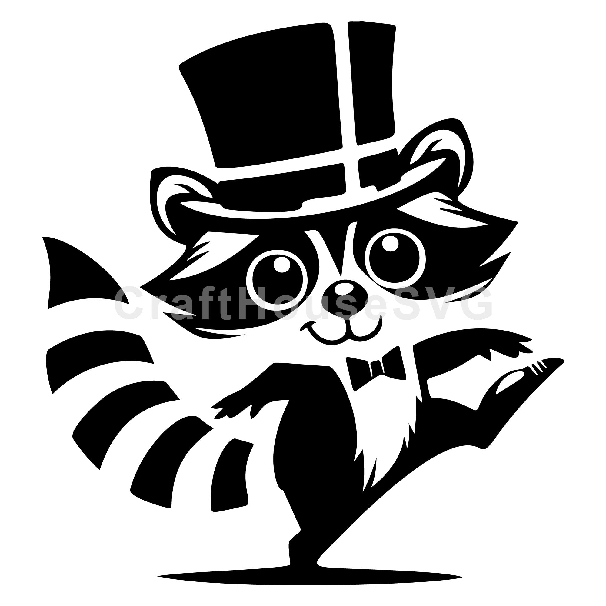 Elegant Raccoon in Top Hat Performing SVG