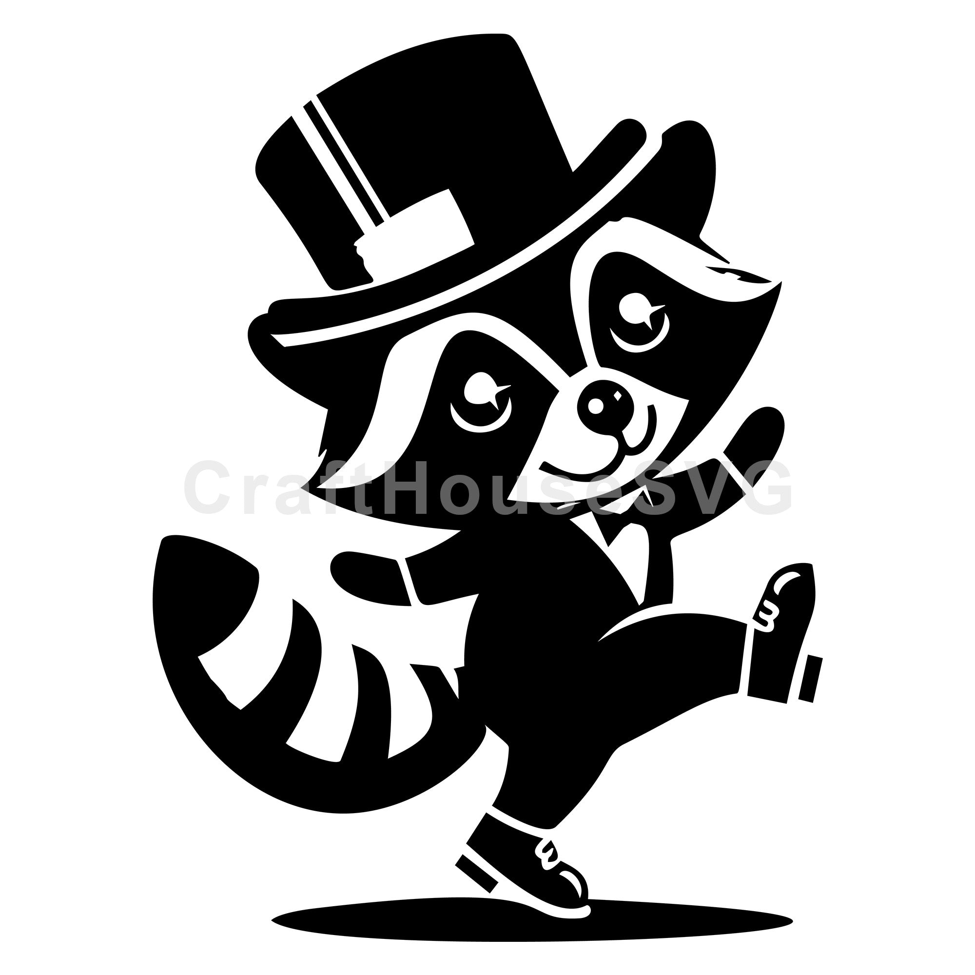 Jolly Raccoon in Top Hat and Shoes Dancing SVG