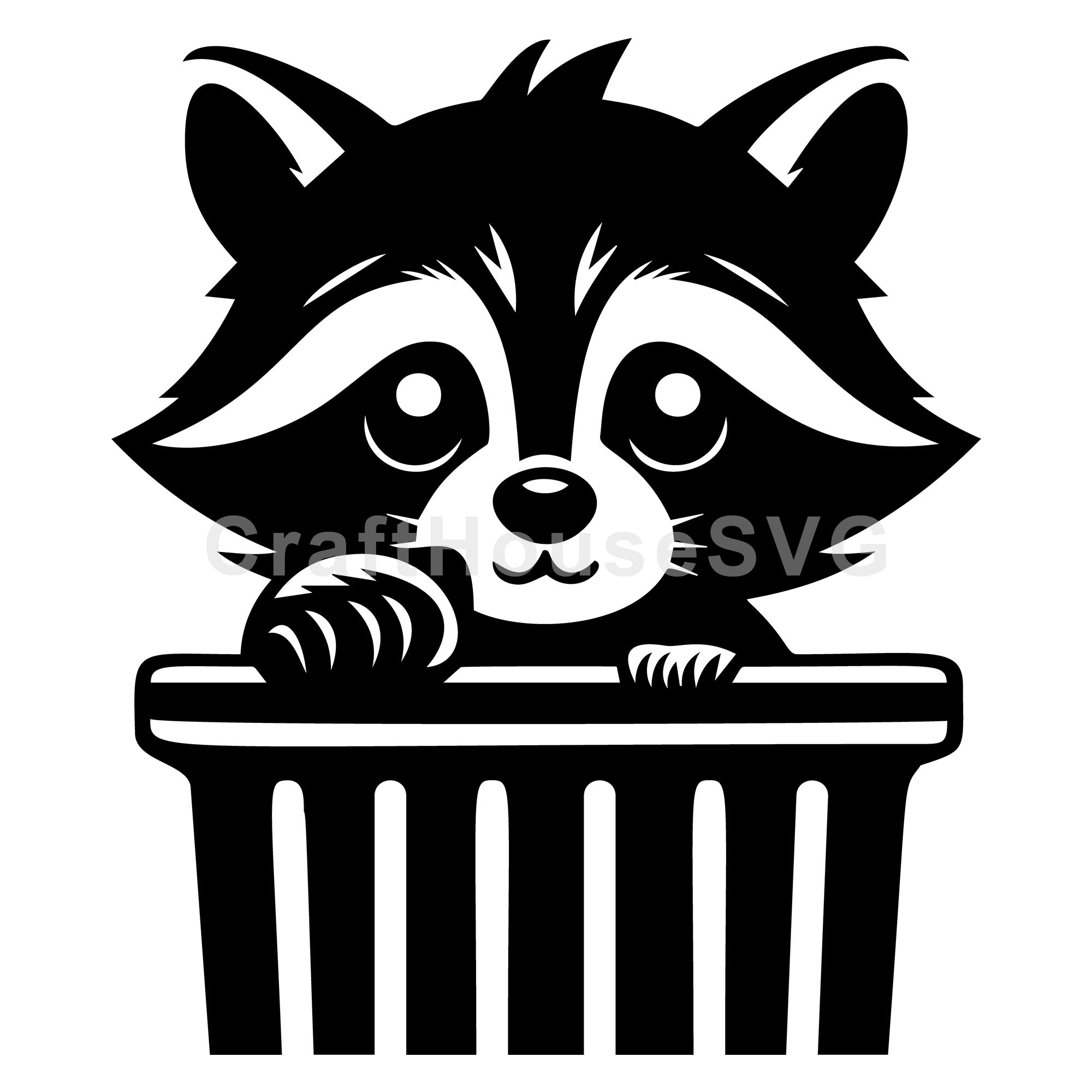 Curious Raccoon Peeking Out of a Trash Can SVG