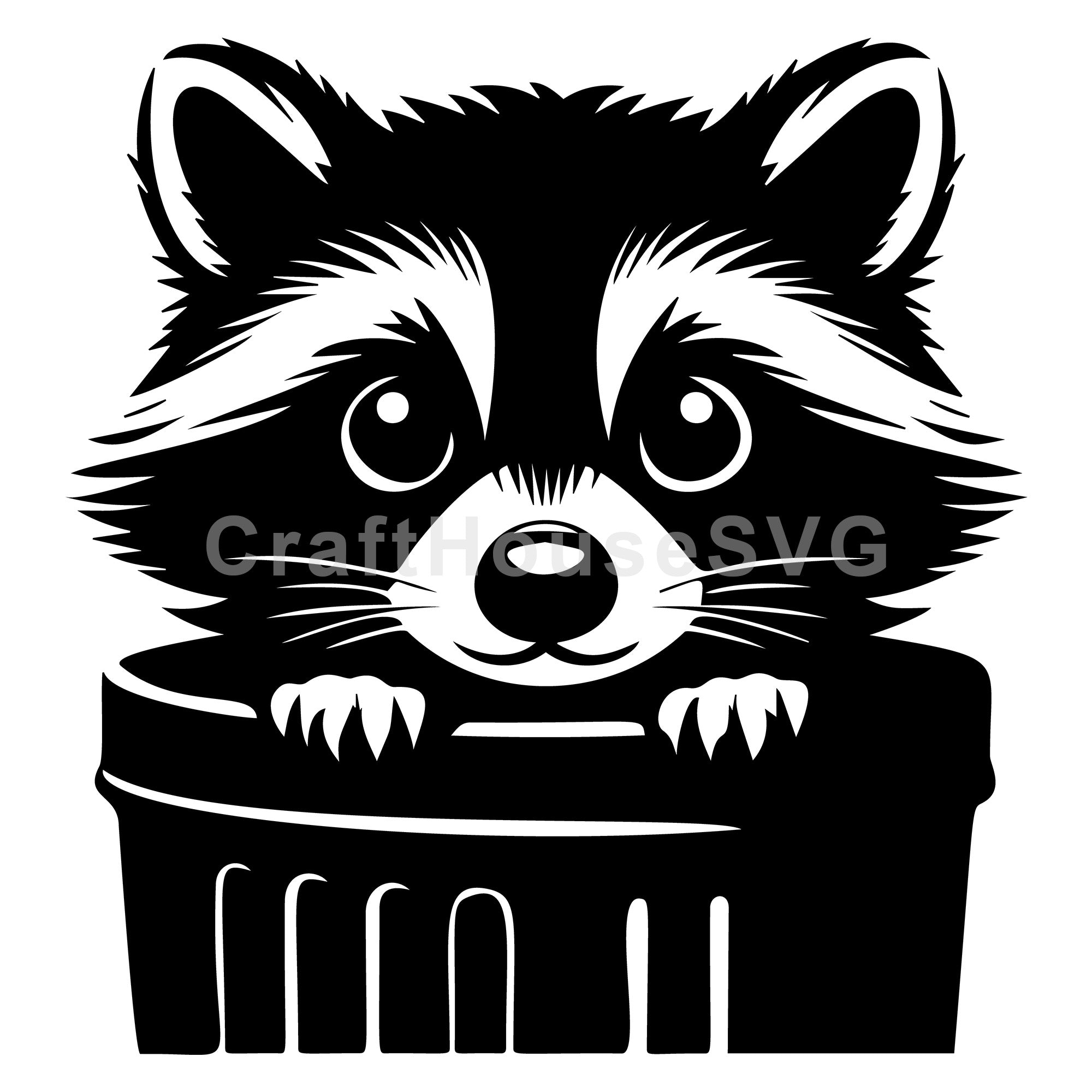 Cute Raccoon Peeking Out Of Trash Can SVG