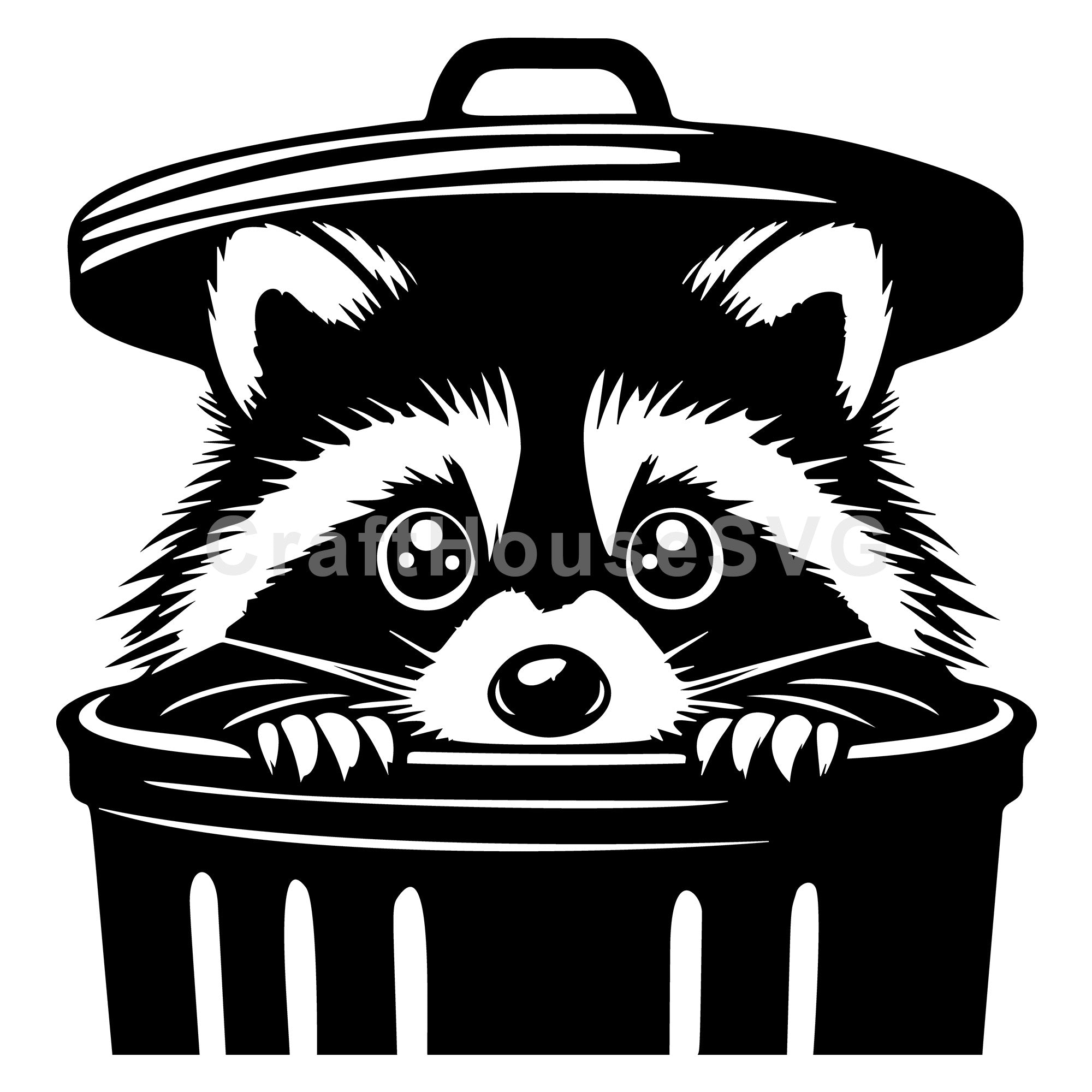 Adorable Raccoon Hiding In Trash Can With Lid SVG