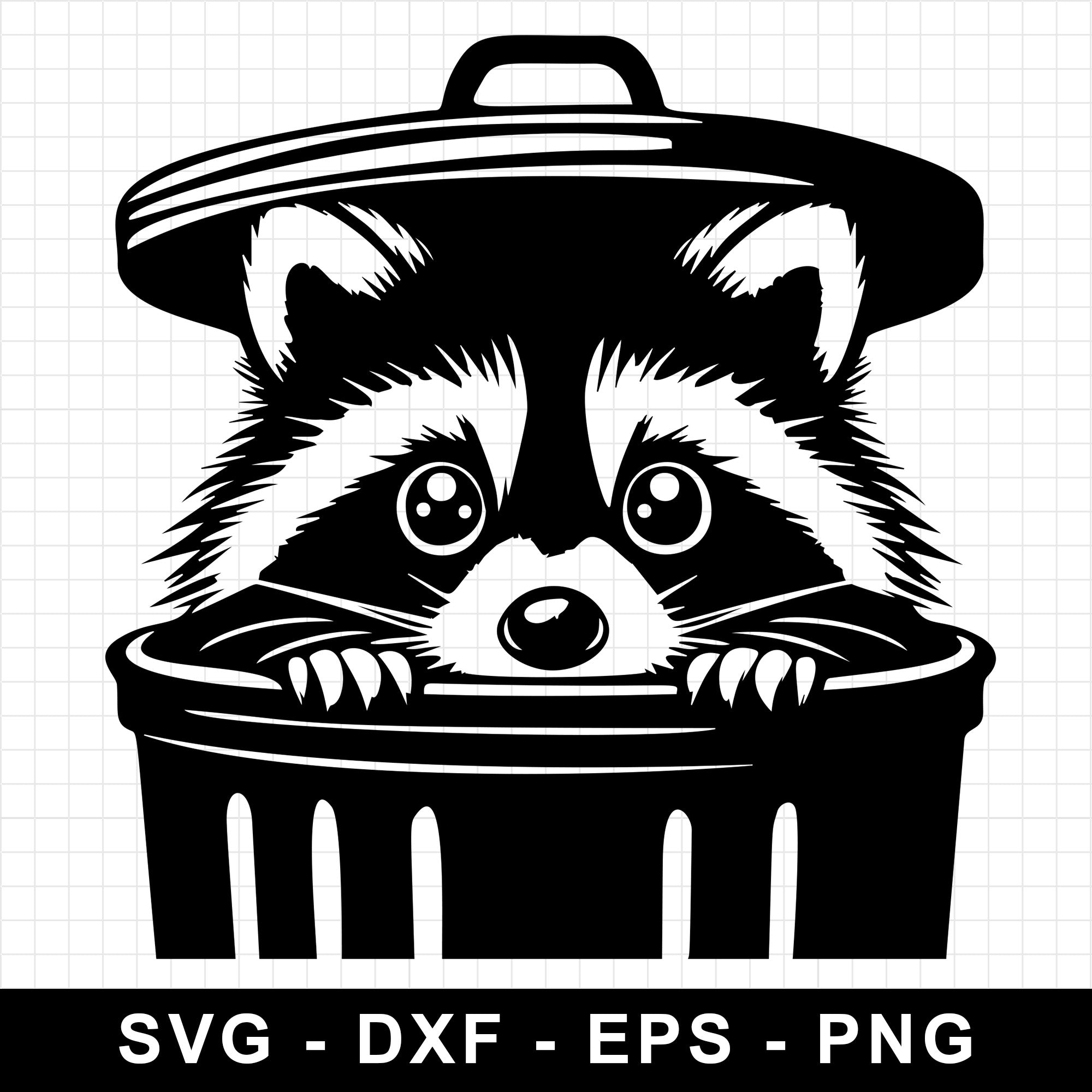 Adorable Raccoon Hiding In Trash Can With Lid SVG