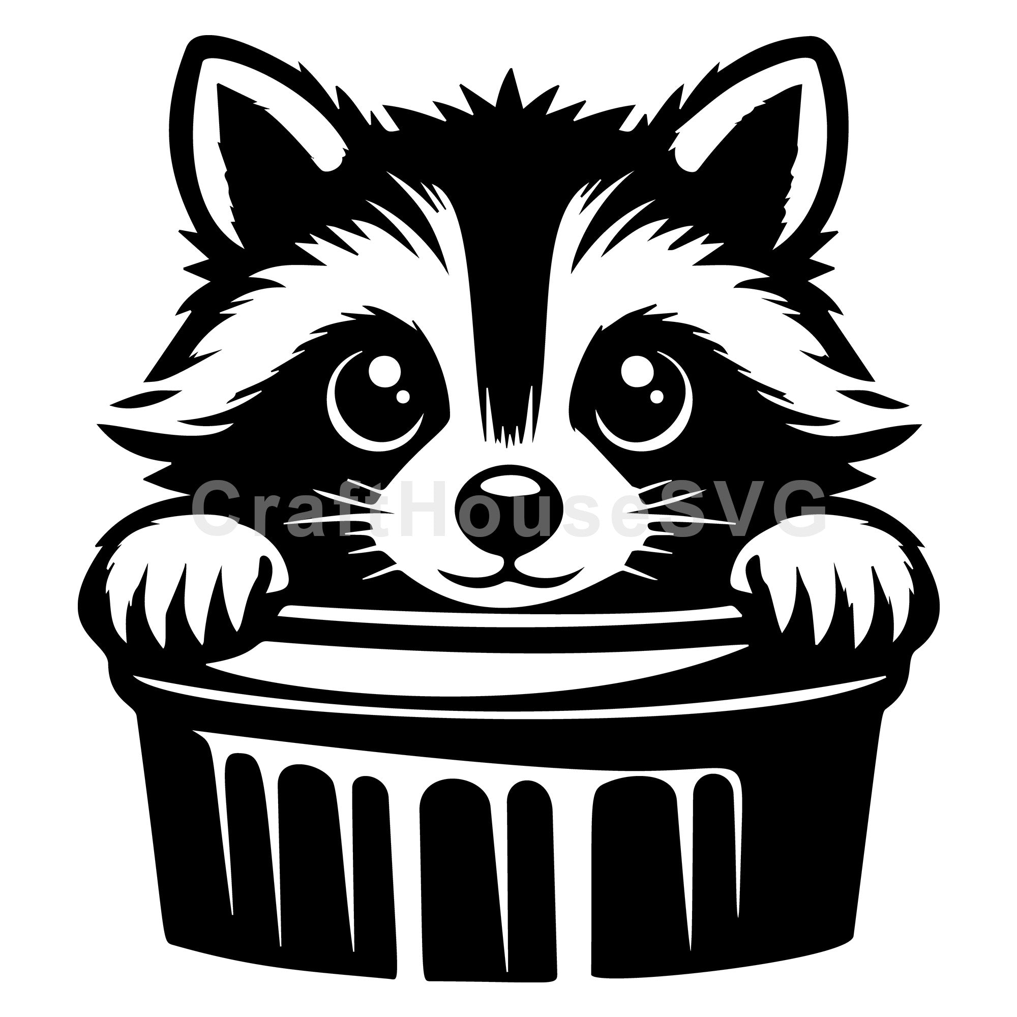 Charming Raccoon Peeking From Trash Bin SVG