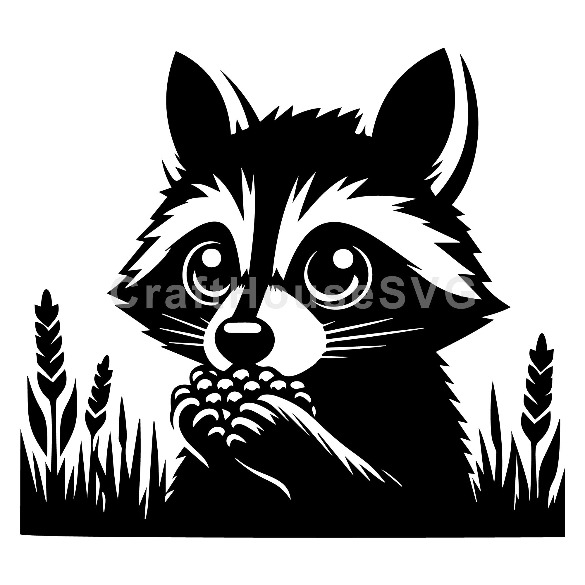 Raccoon Holding Berries In Field SVG