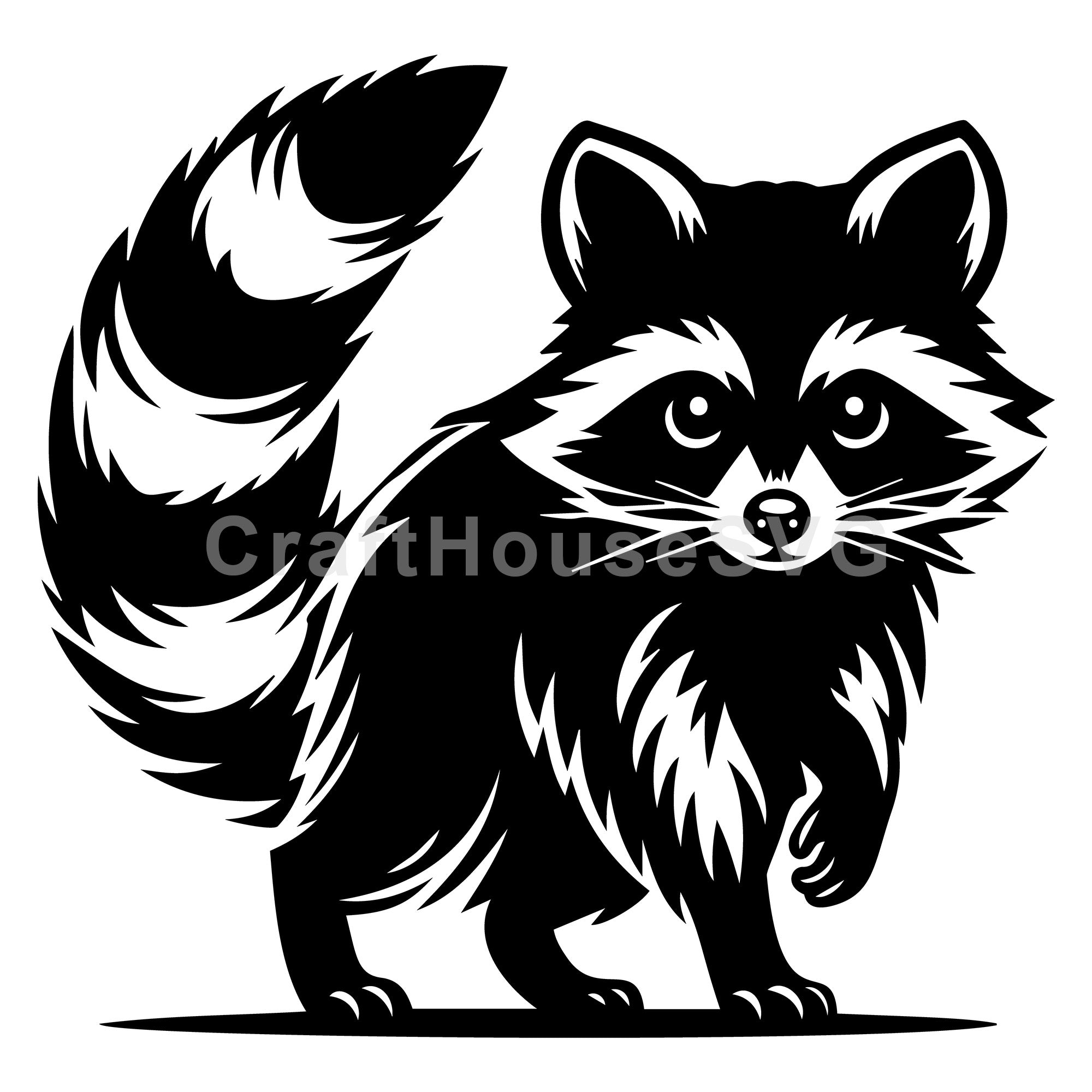 Standing Raccoon Looking Alert SVG