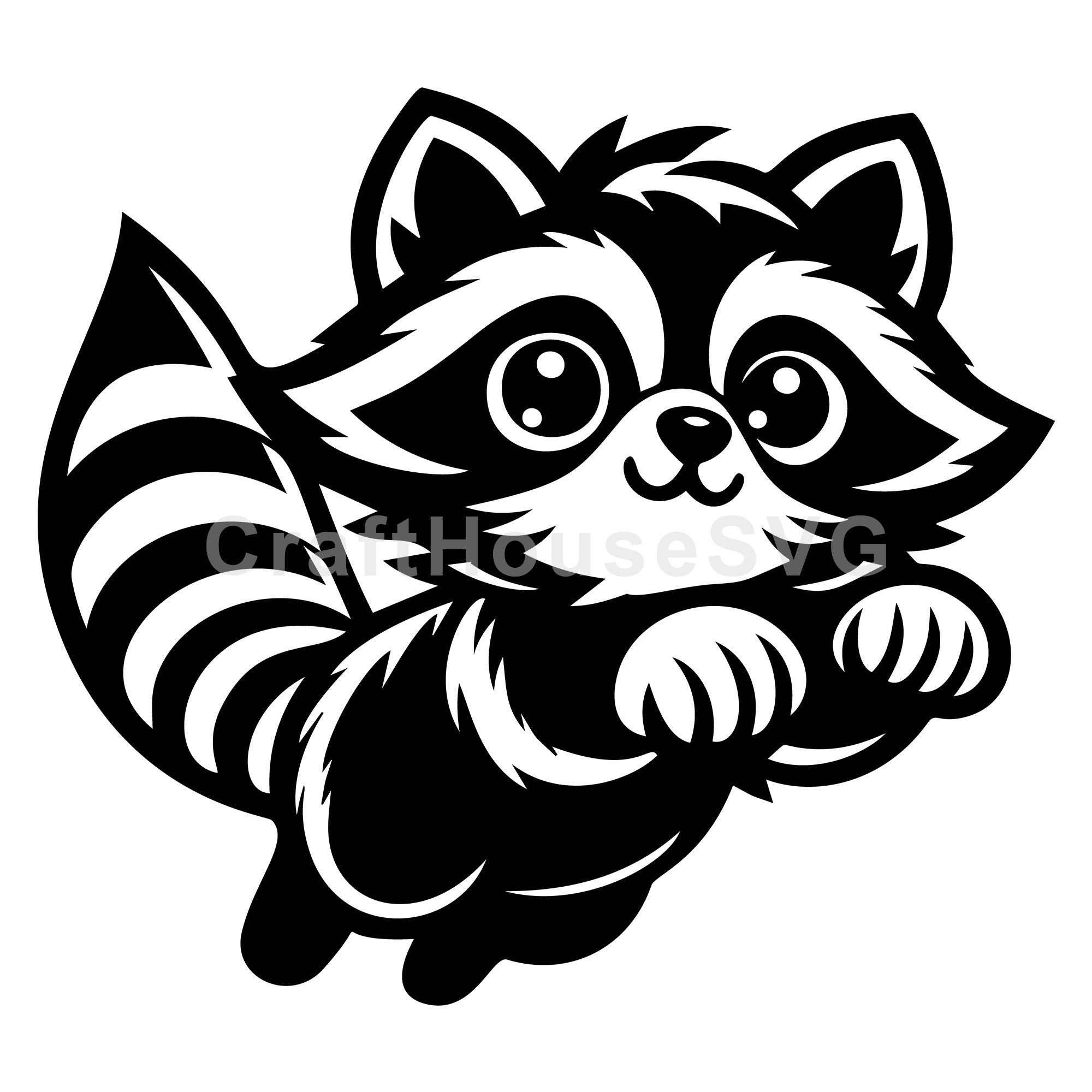 Cute Raccoon in Playful Pounce SVG