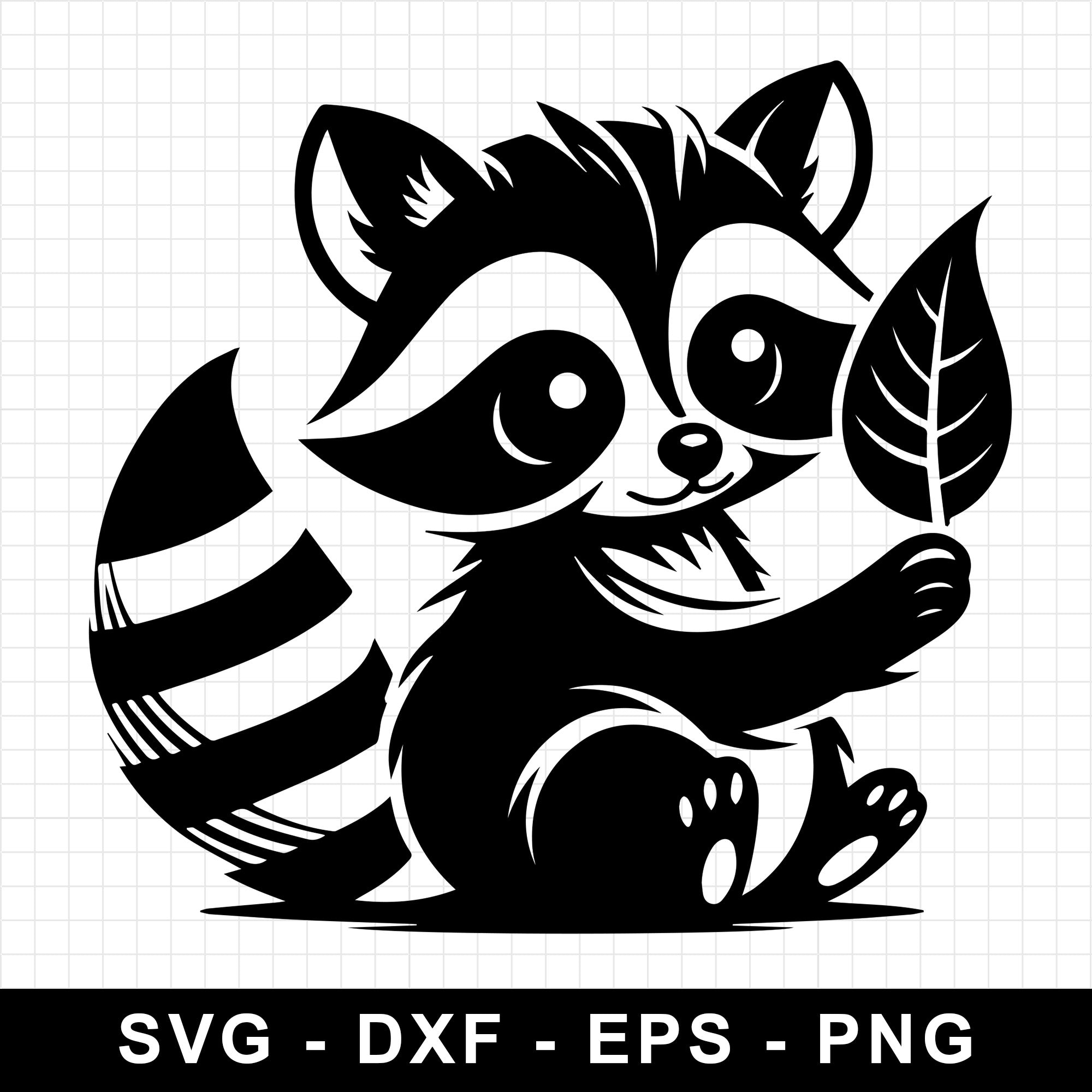 Raccoon Sitting and Holding a Leaf SVG