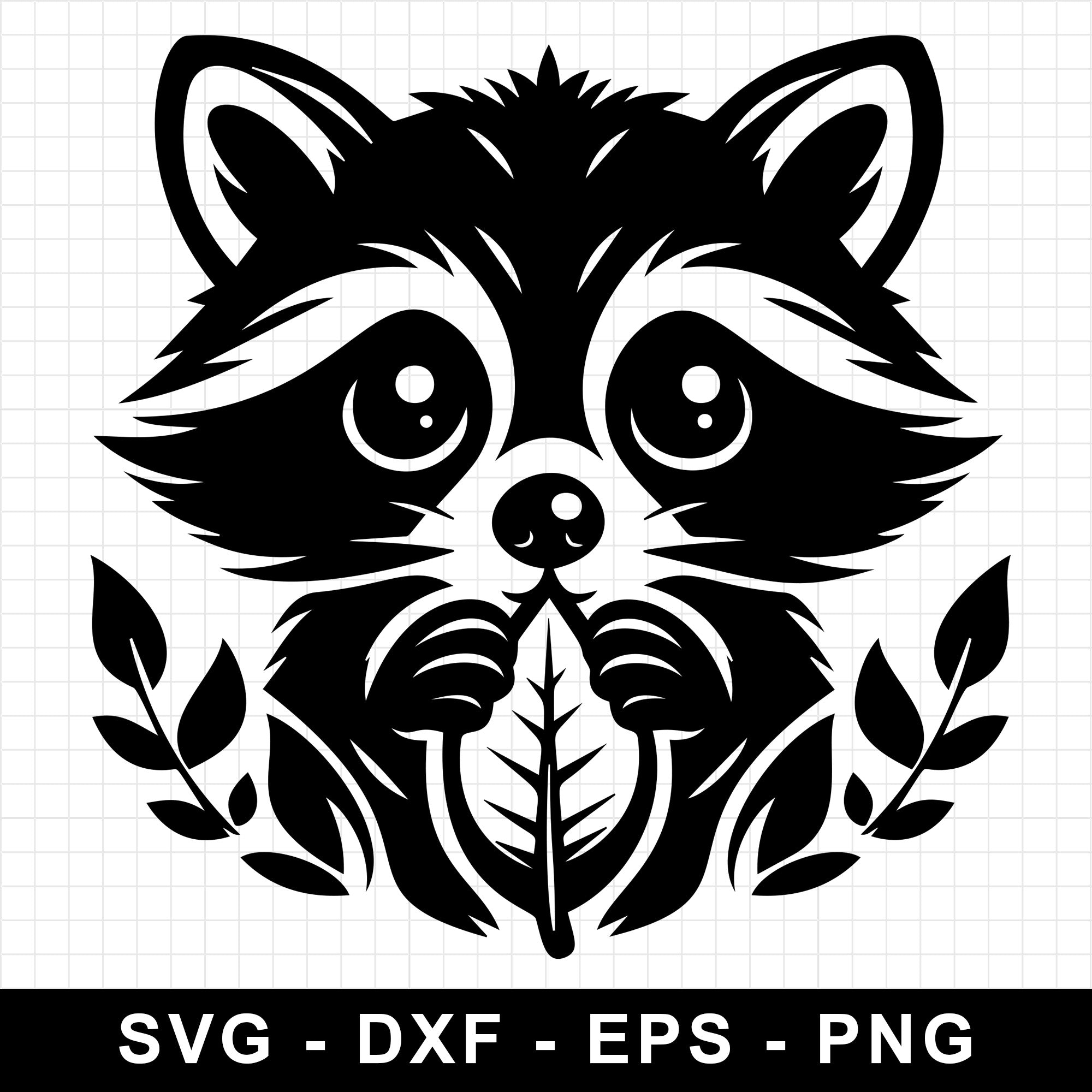 Adorable Raccoon Holding a Leaf Surrounded by Foliage SVG