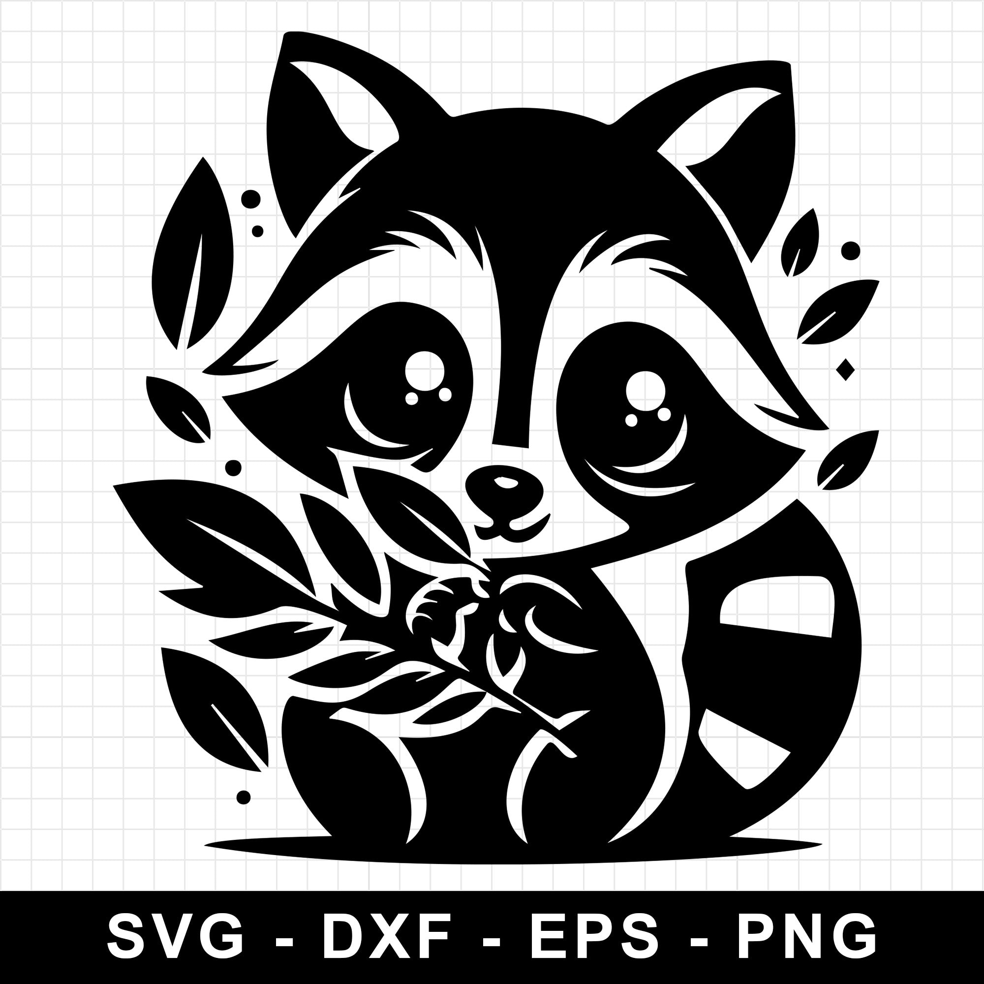 Cute Raccoon Surrounded by Leaves SVG