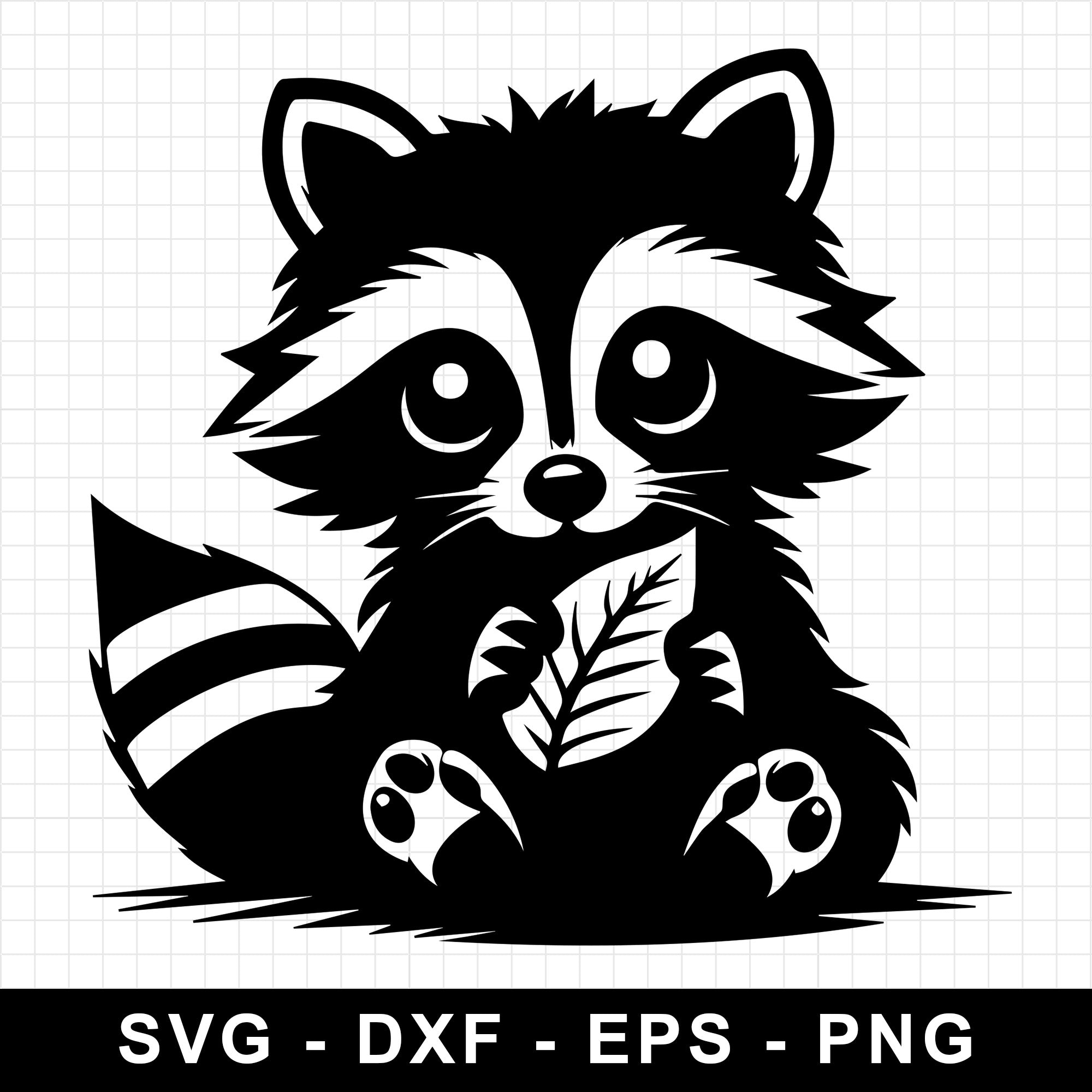 Sweet Raccoon Holding a Leaf Sitting Down SVG