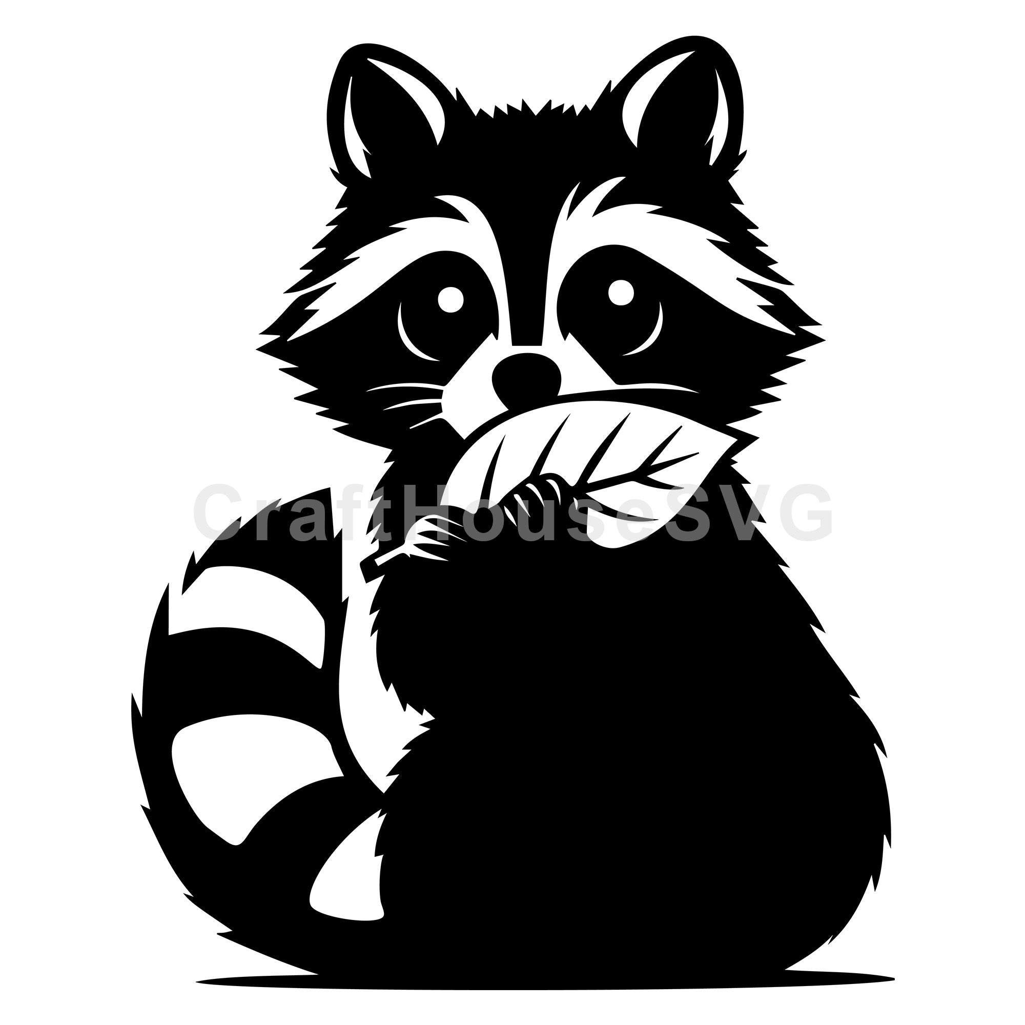 Raccoon Sitting with a Leaf SVG