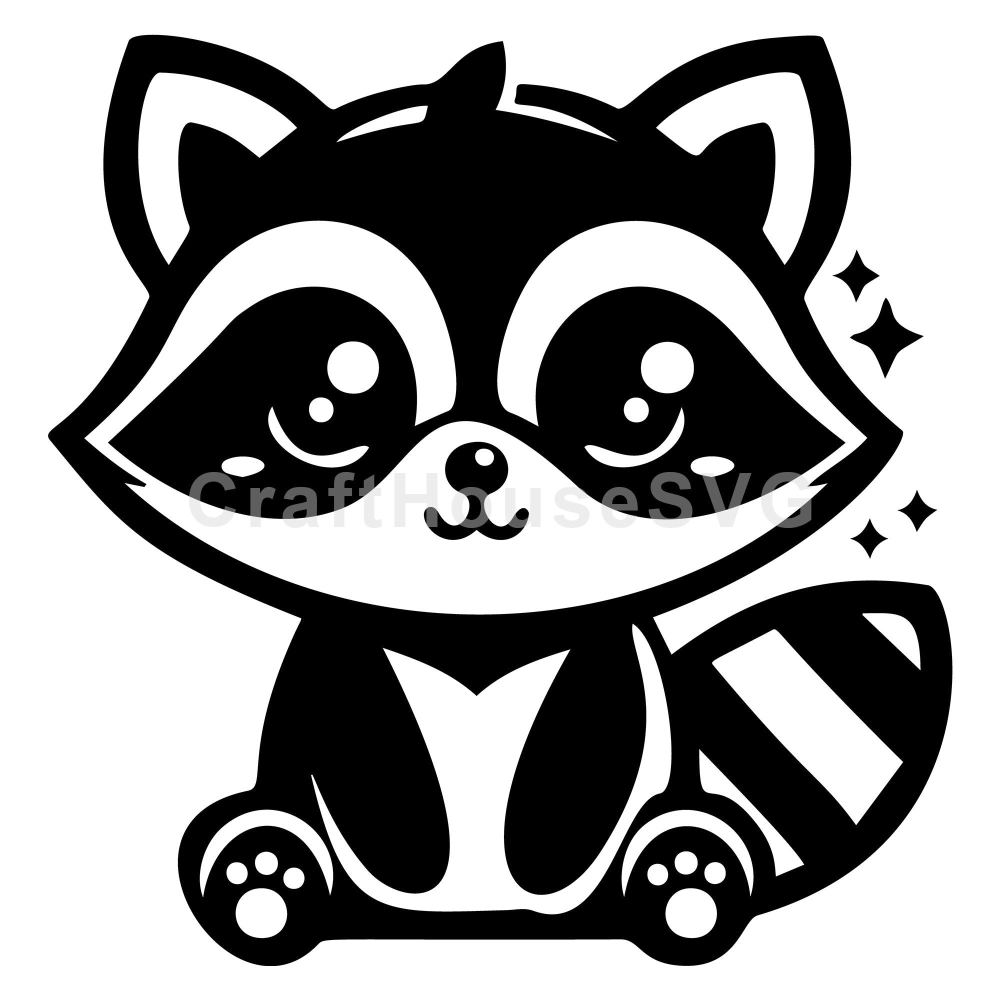 Happy Sitting Raccoon with Sparkles SVG