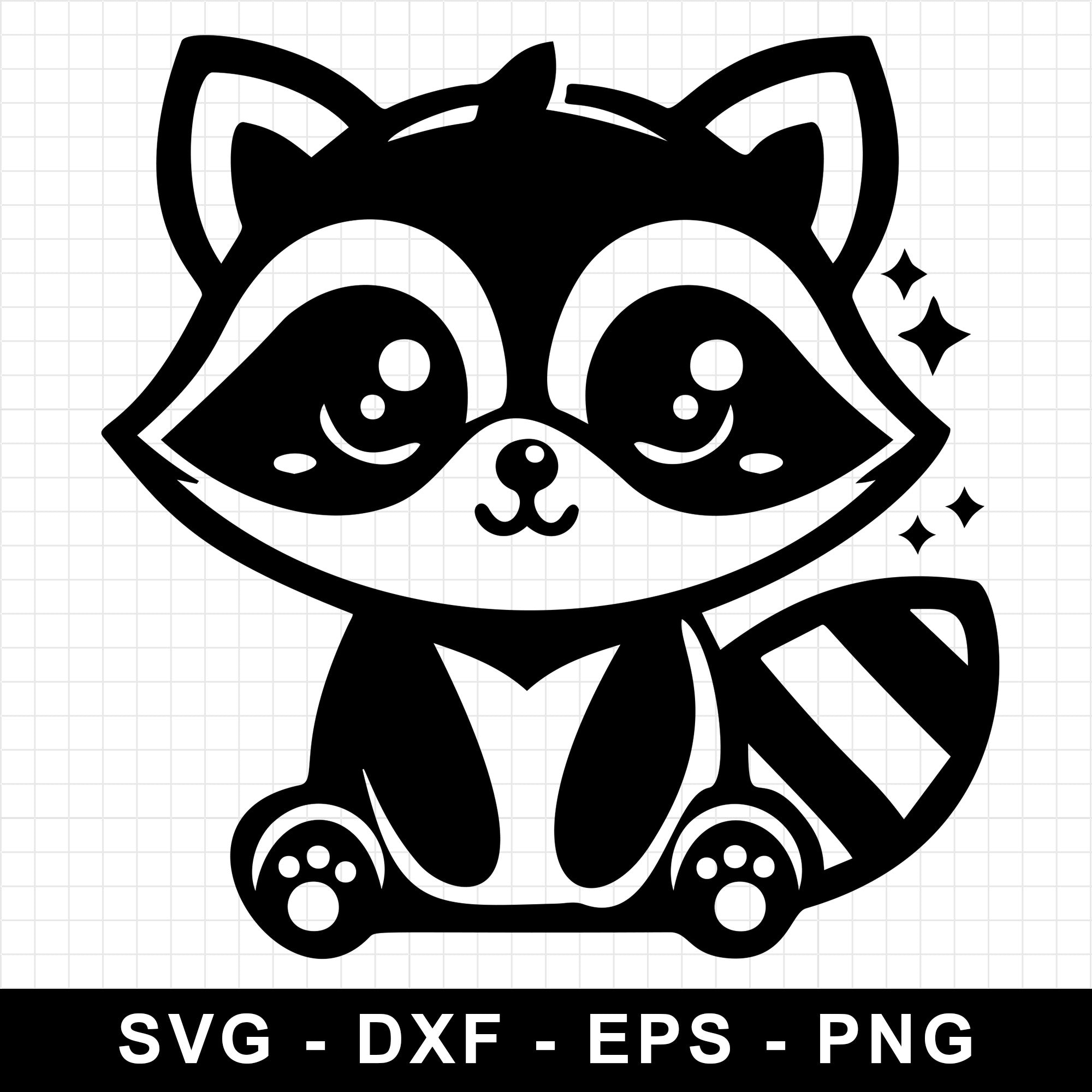 Happy Sitting Raccoon with Sparkles SVG