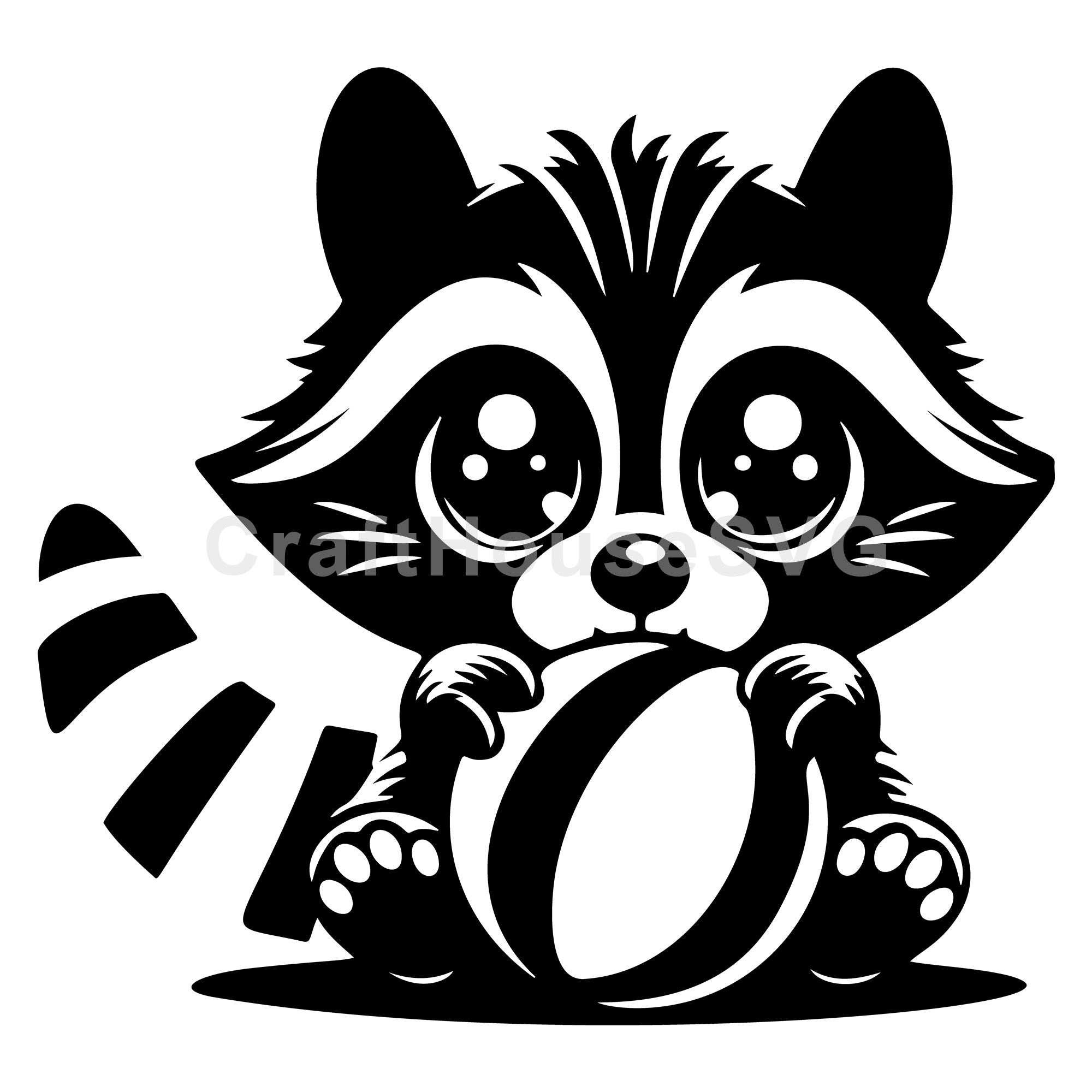 Raccoon Holding Ball with Big Eyes SVG