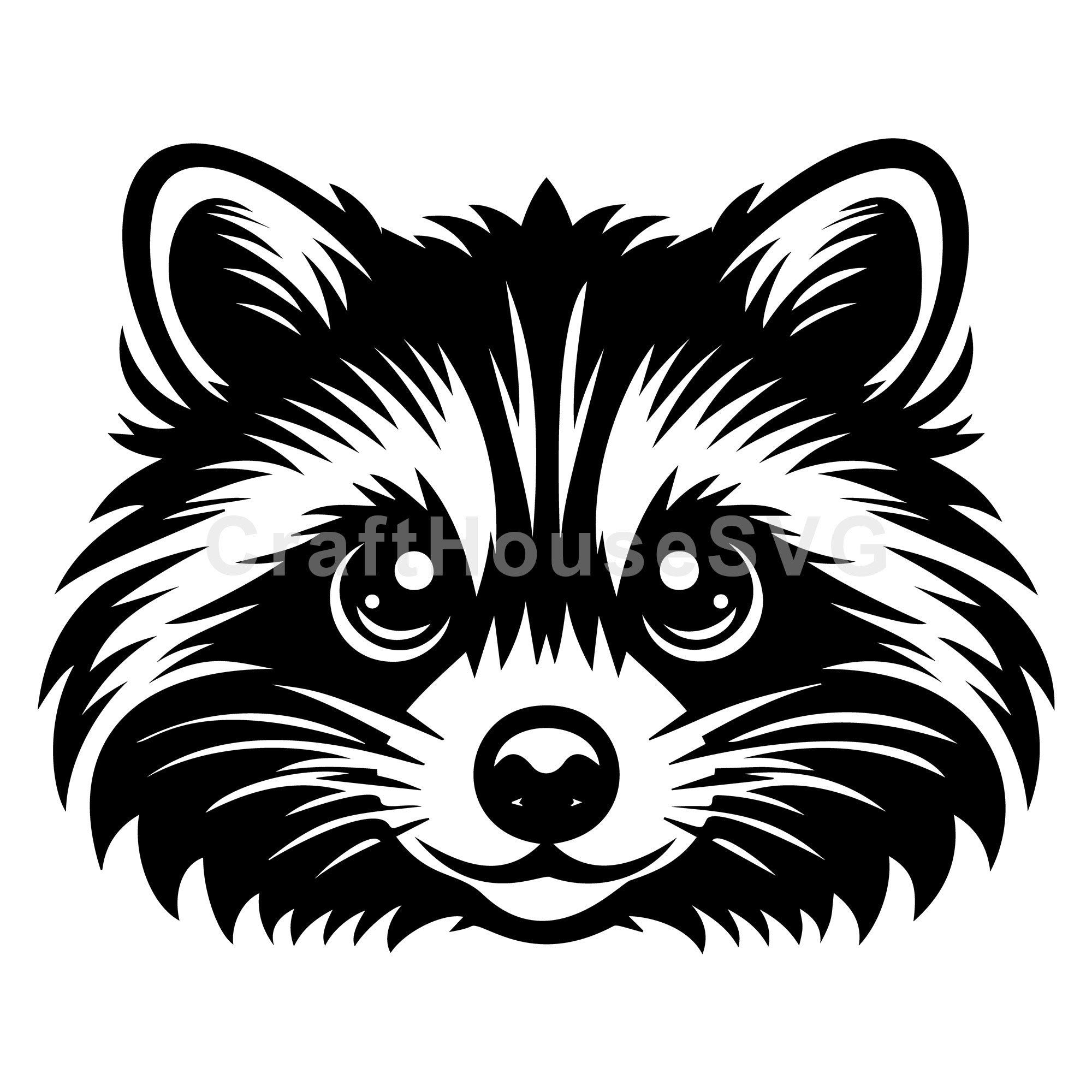 Raccoon Face with Detailed Fur SVG