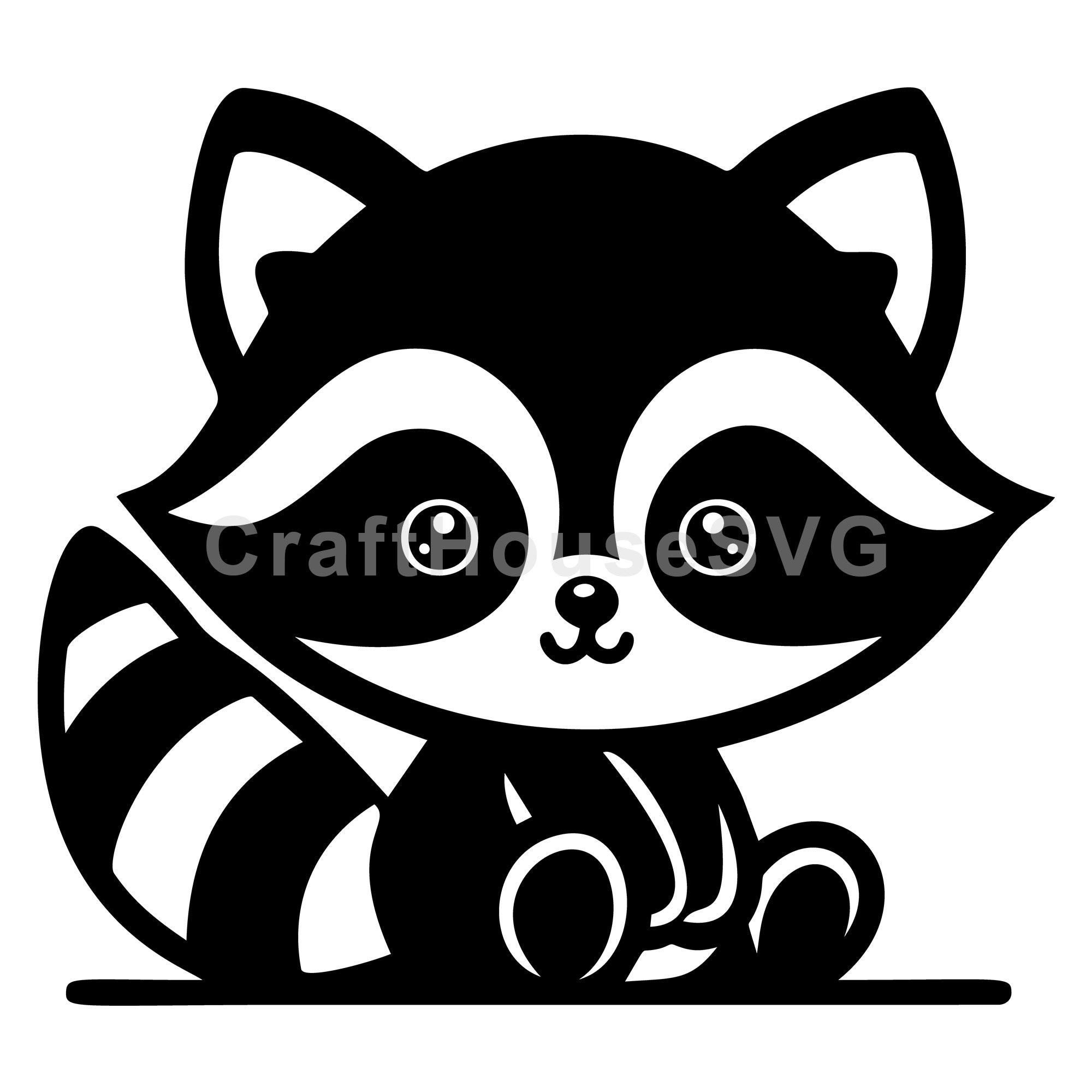 Sitting Raccoon with Cute Expression SVG