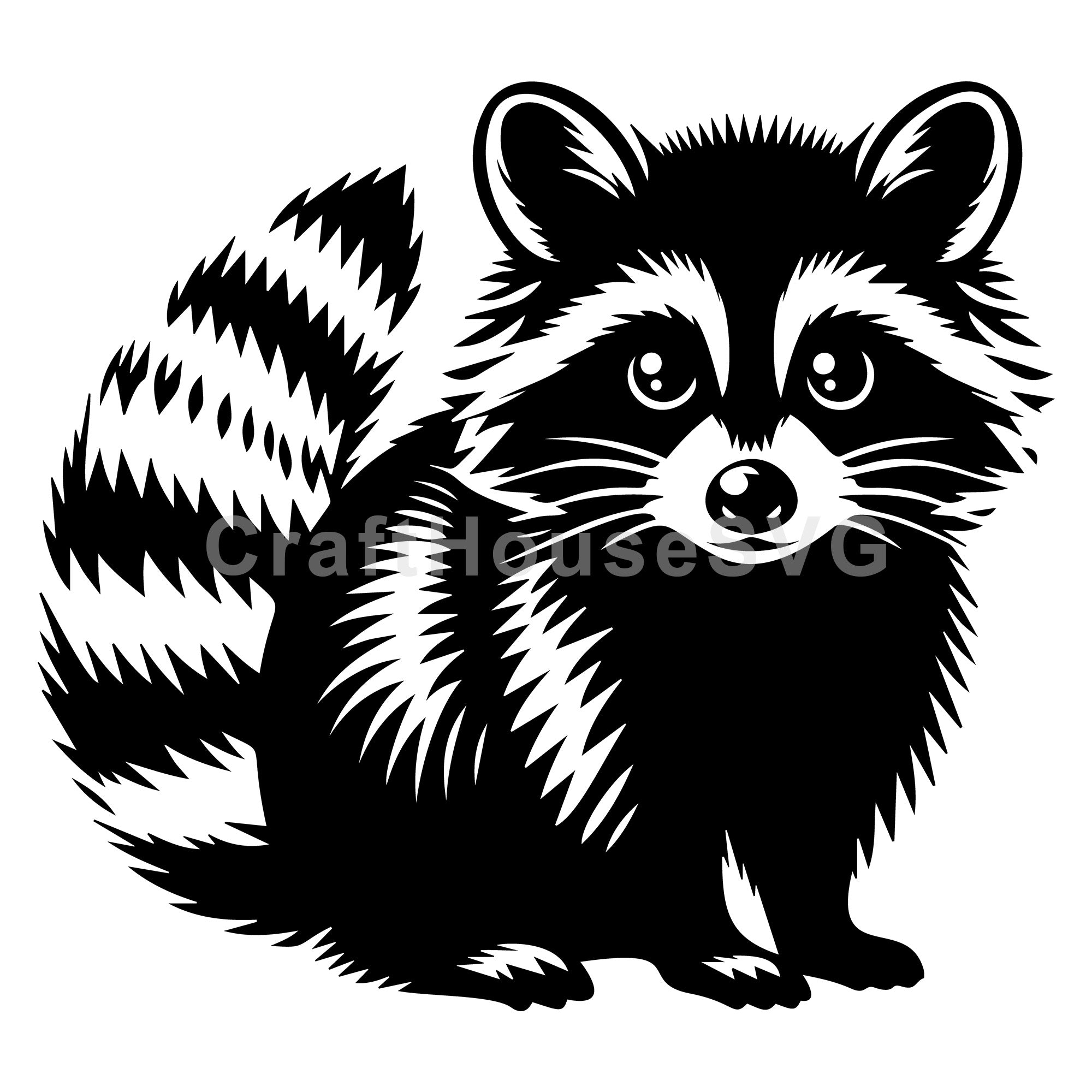 Fluffy Raccoon Sitting SVG