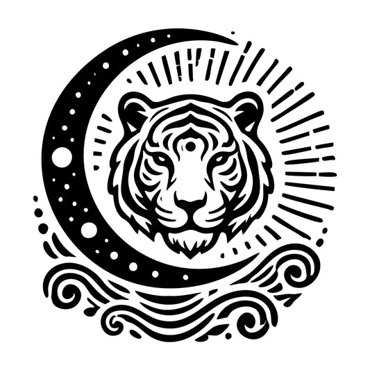 Radiant Moonlight Tiger Silhouette SVG design for Cricut, Silhouette, laser cutting, vinyl, sublimation, and craft projects.