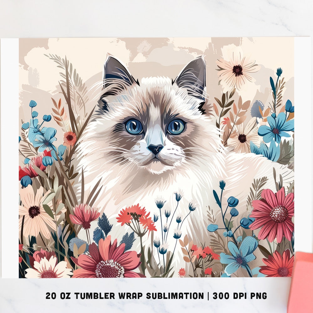 Cat Illustration Tumbler Sublimation Bundle PNG 20 oz