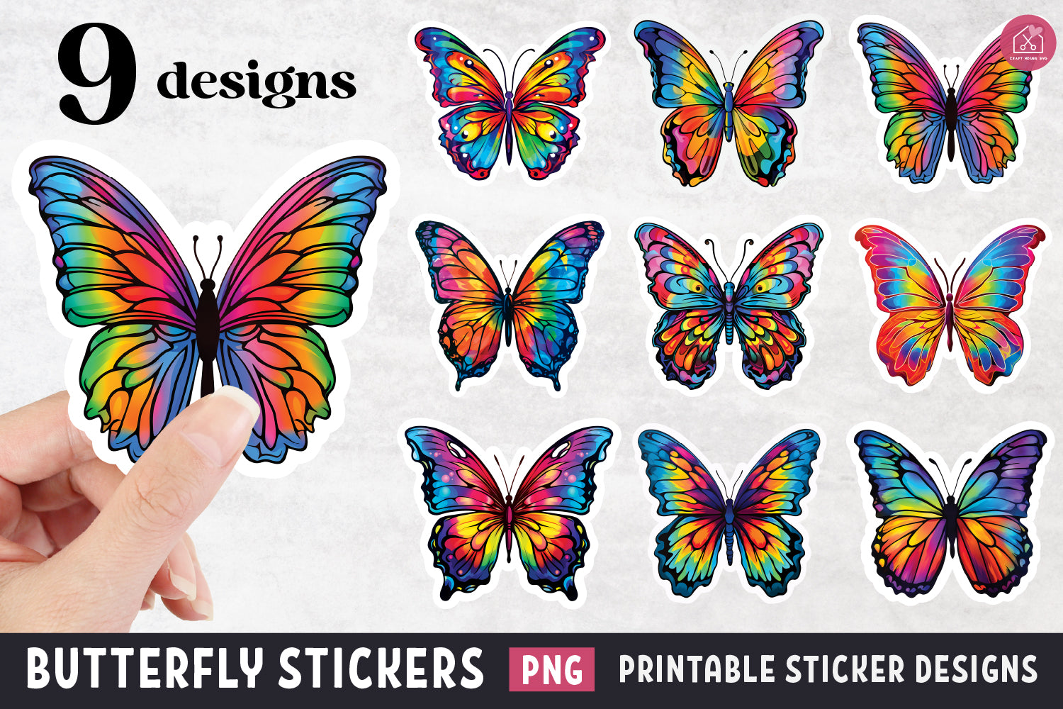 Rainbow Butterfly Stickers PNG Print and Cut Sticker Designs