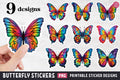 Rainbow Butterfly Stickers PNG Print and Cut Sticker Designs