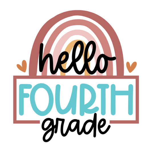 Rainbow Hello Fourth Grade SVG design for Cricut, Silhouette, laser cutting, vinyl, sublimation, and back to school craft projects.