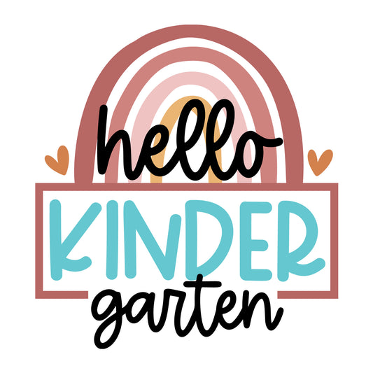 Rainbow Hello Kindergarten SVG design for Cricut, Silhouette, laser cutting, vinyl, sublimation, and back to school craft projects.