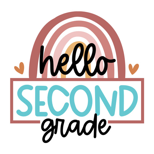 Rainbow Hello Second Grade SVG design for Cricut, Silhouette, laser cutting, vinyl, sublimation, and back to school craft projects.