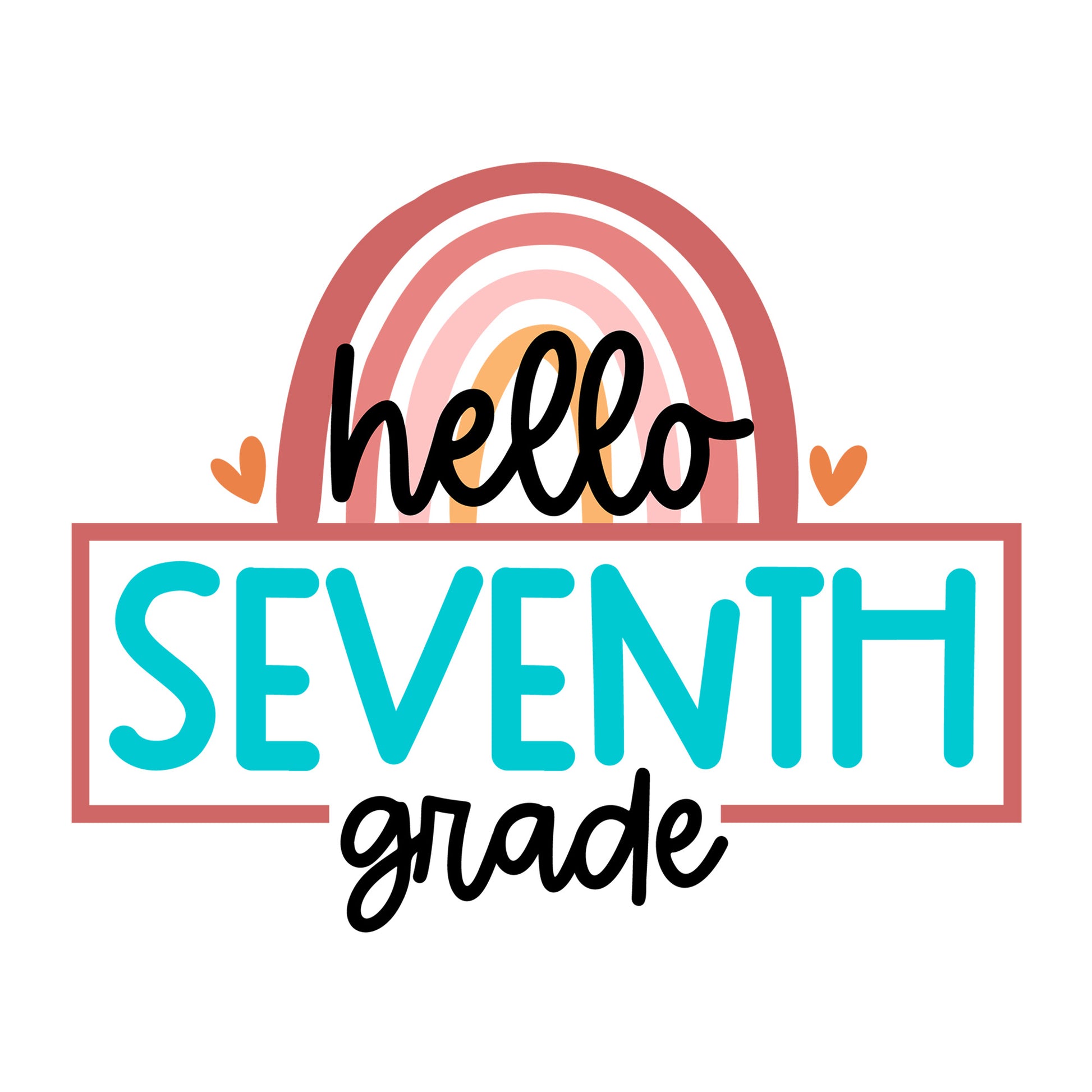 Rainbow Hello Seventh Grade SVG design for Cricut, Silhouette, laser cutting, vinyl, sublimation, and back to school craft projects.
