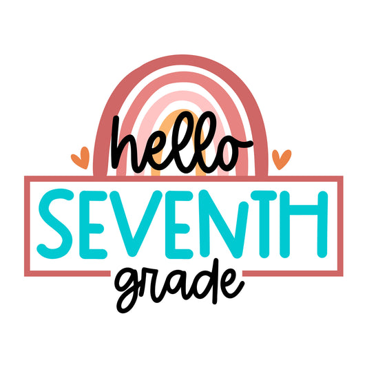 Rainbow Hello Seventh Grade SVG design for Cricut, Silhouette, laser cutting, vinyl, sublimation, and back to school craft projects.