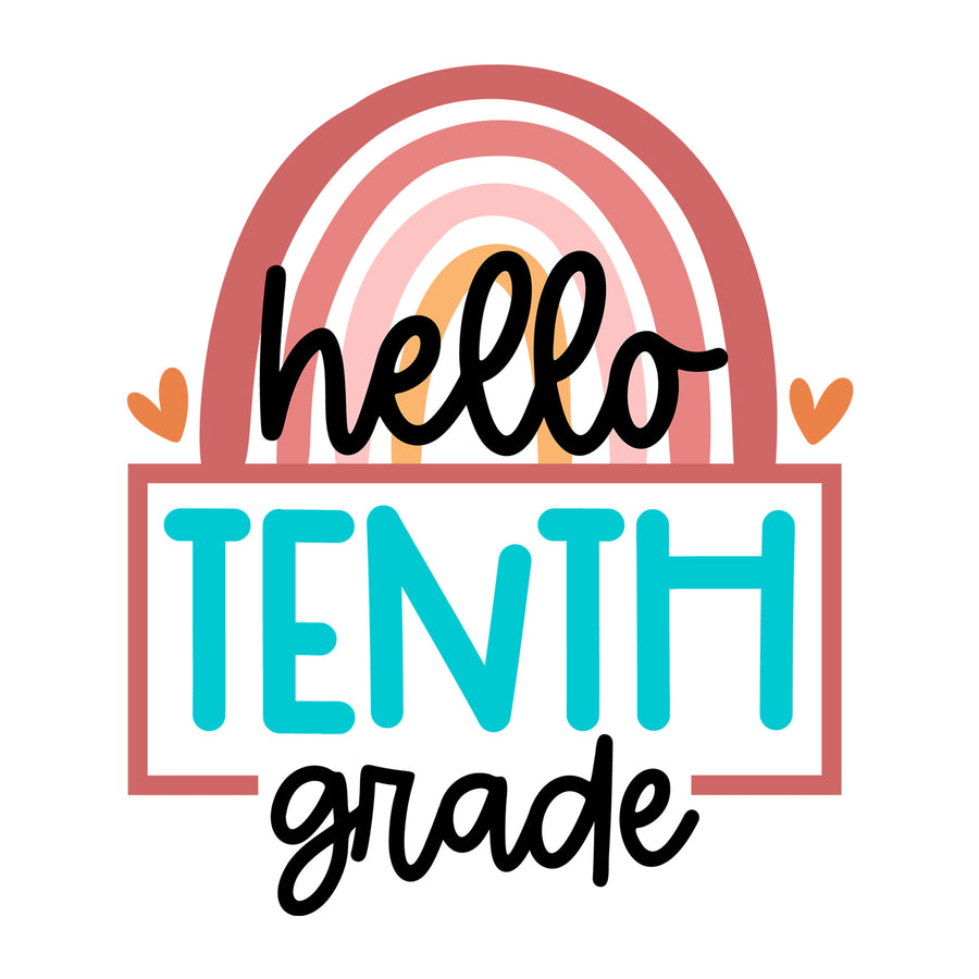 Rainbow Hello Tenth Grade SVG design for Cricut, Silhouette, laser cutting, vinyl, sublimation, and back to school craft projects.
