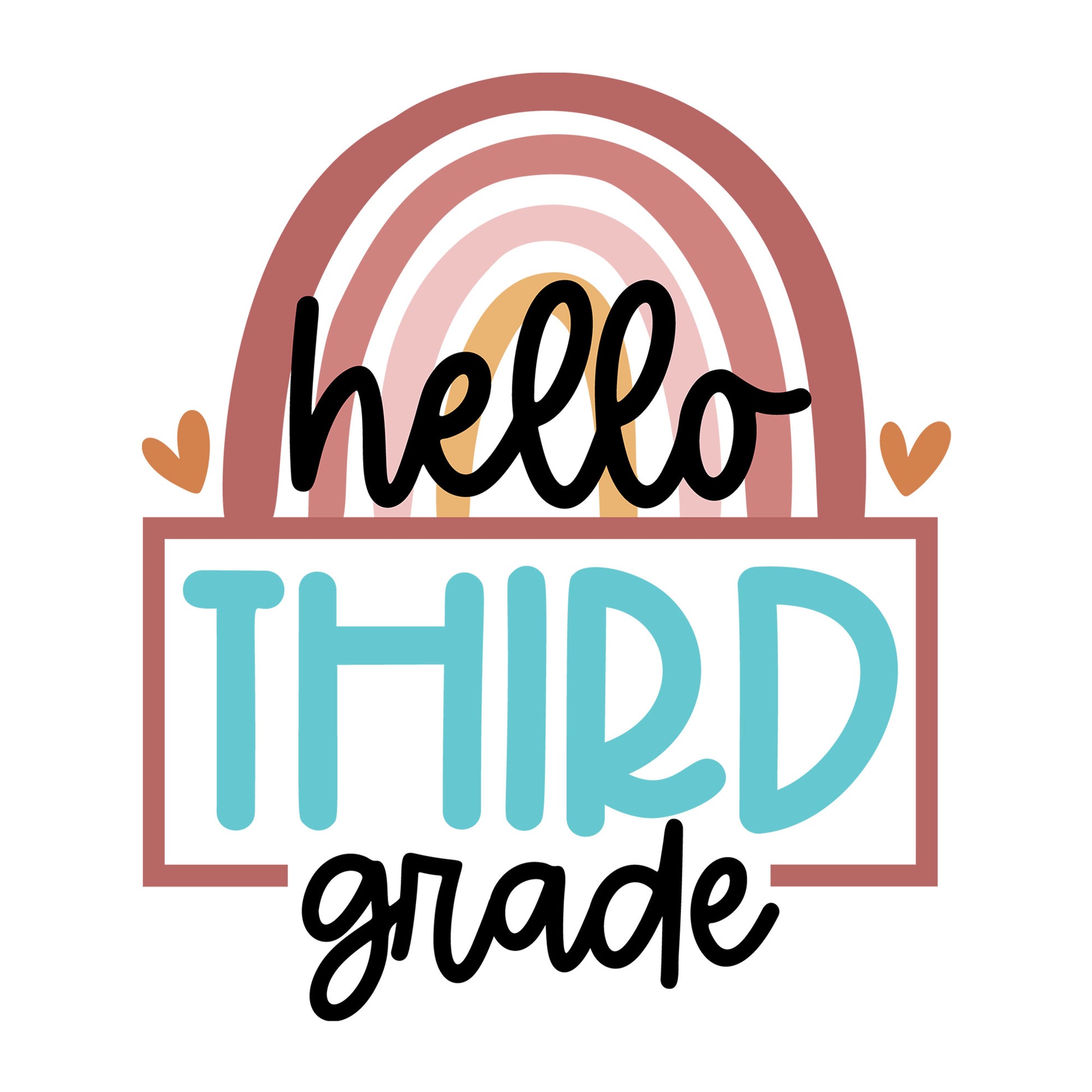 Rainbow Hello Third Grade SVG design for Cricut, Silhouette, laser cutting, vinyl, sublimation, and back to school craft projects.