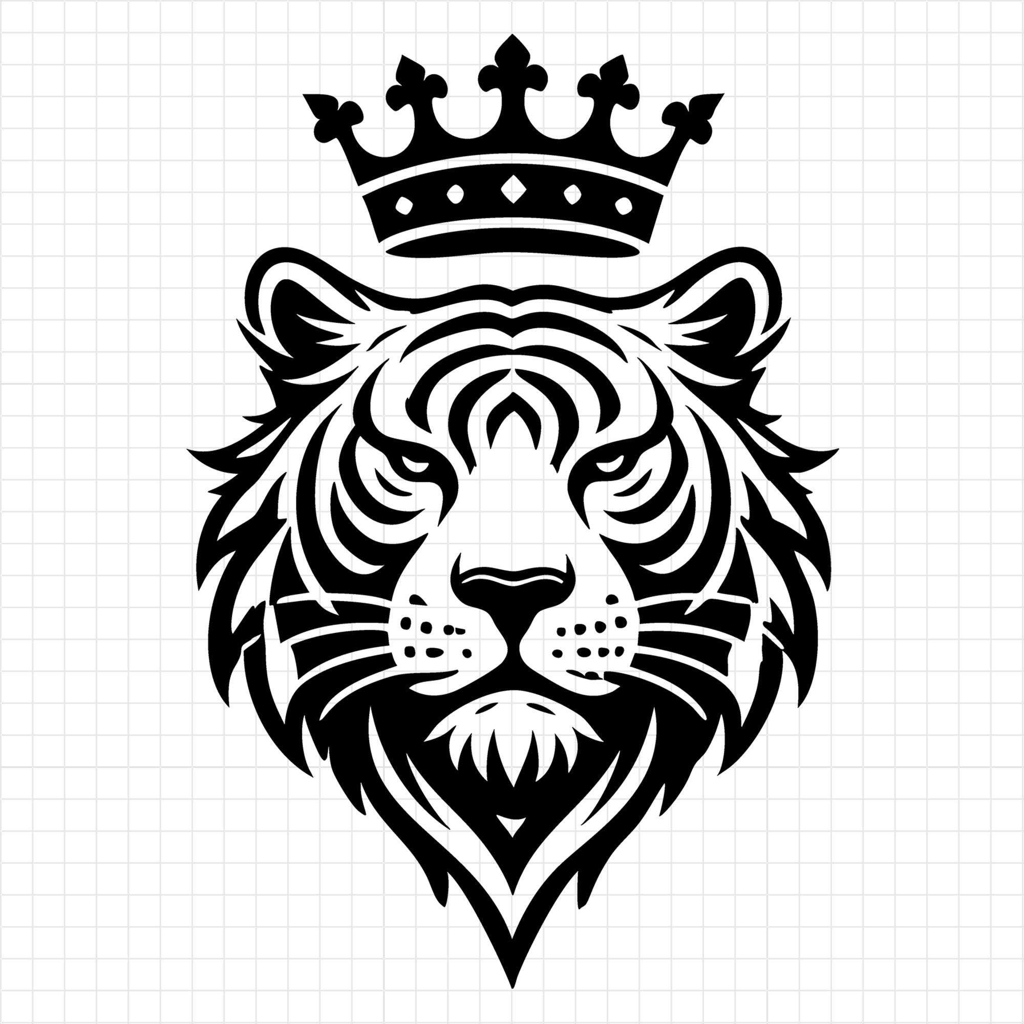 Regal Tiger Face with Crown Silhouette SVG