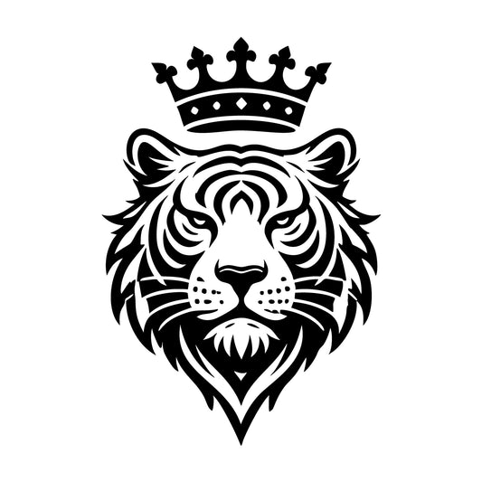Regal Tiger Face with Crown Silhouette SVG design for Cricut, Silhouette, laser cutting, vinyl, sublimation, and craft projects.