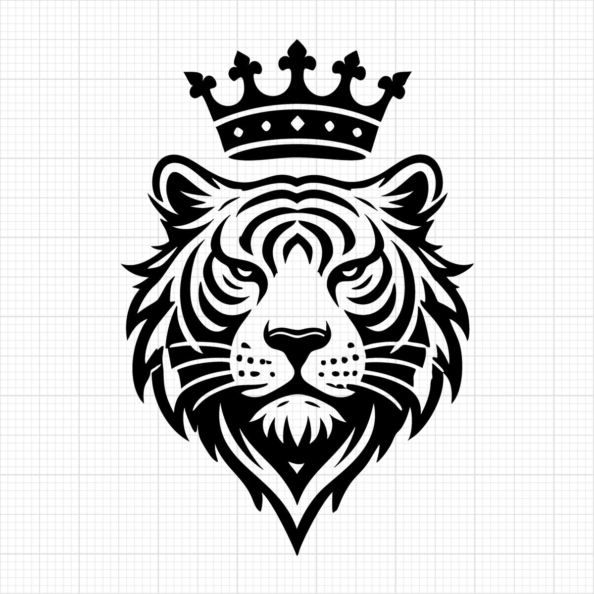 Regal Tiger Face with Crown Silhouette