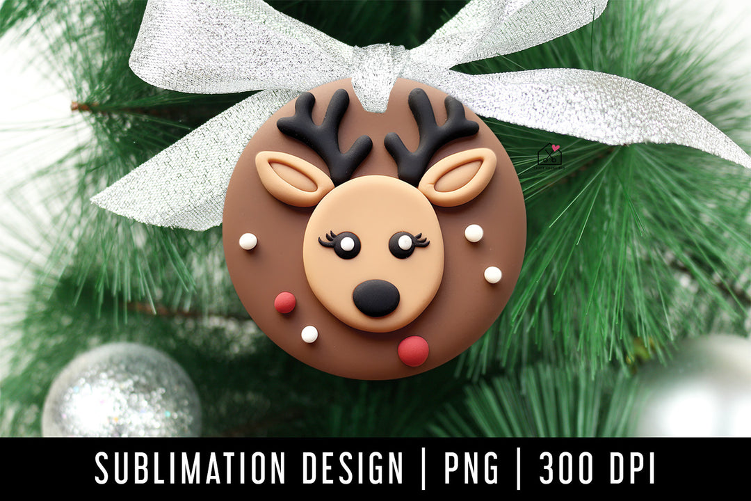 FREE 3D Reindeer Christmas Sublimation Winter Ornament Design PNG
