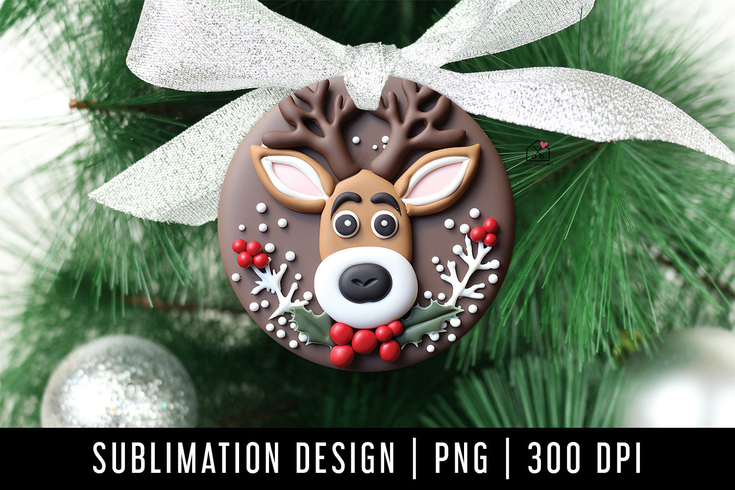 Reindeer 3D Ornament Christmas Sublimation Design PNG
