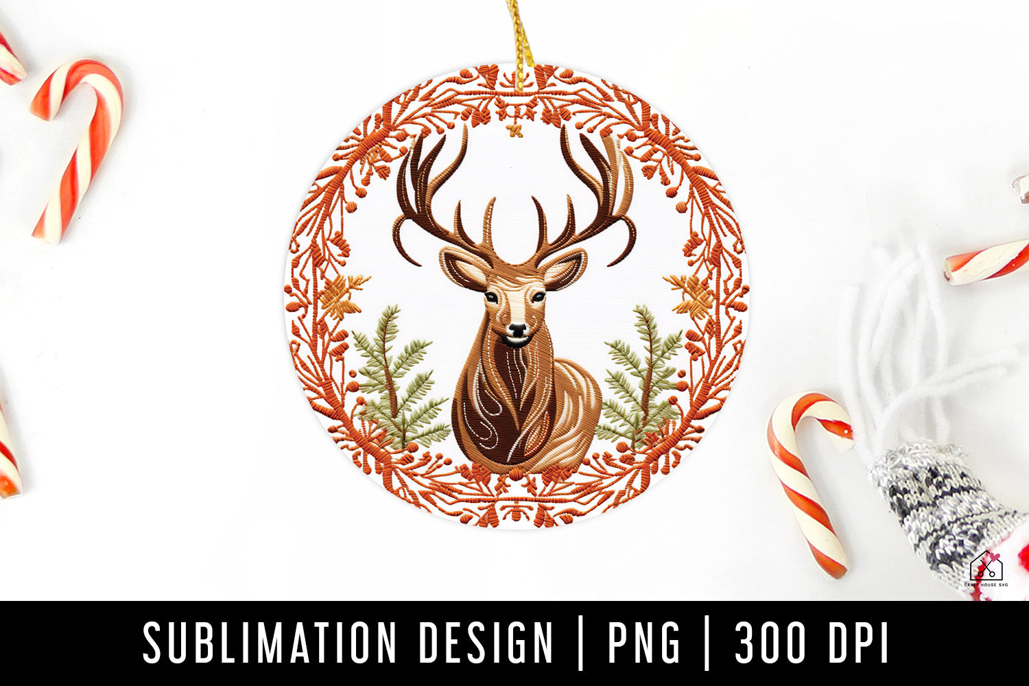 Reindeer Christmas 3D Ornament Sublimation Design PNG