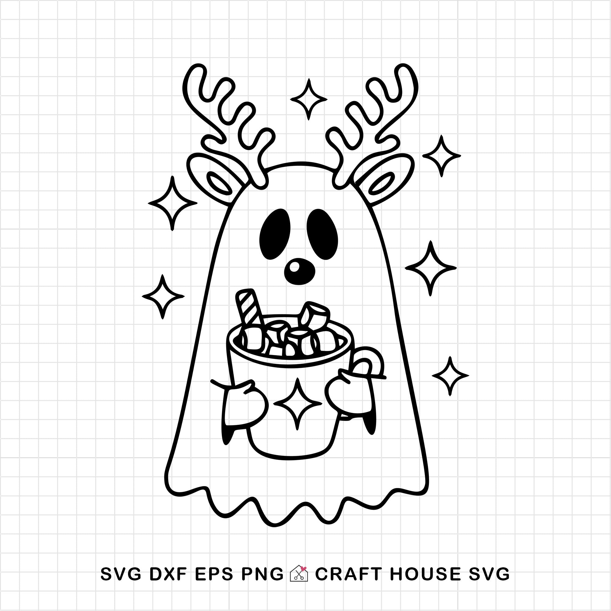 Reindeer Ghost Holding Hot Cocoa SVG