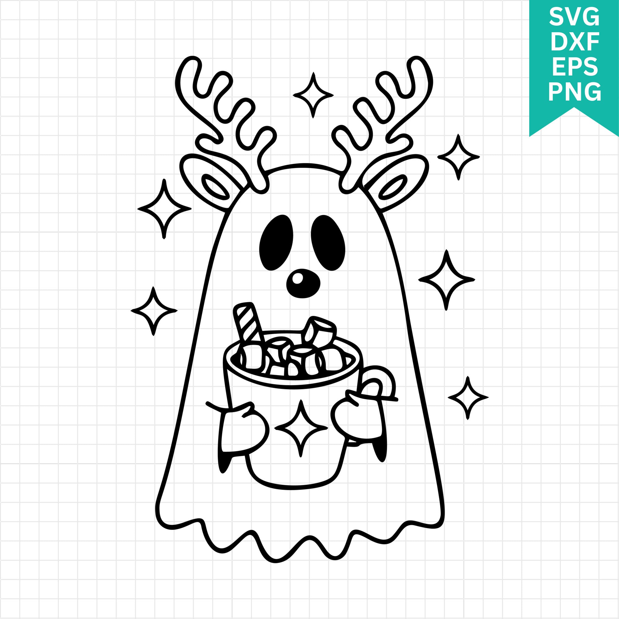 Reindeer Ghost Holding Hot Cocoa SVG