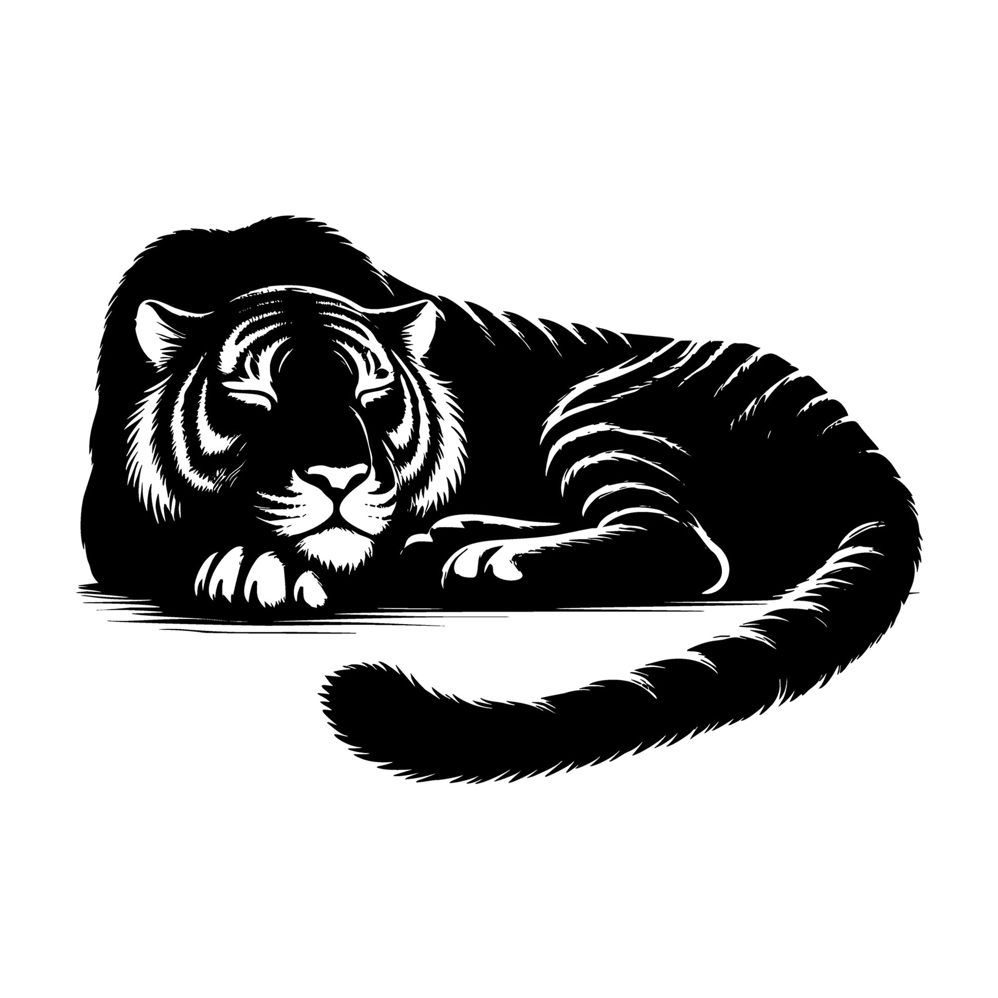 Relaxing Tiger SVG design for Cricut, Silhouette, laser cutting, vinyl, sublimation, and craft projects.