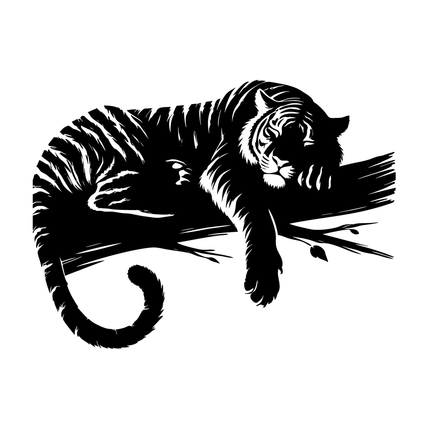 Relaxing Tiger in Nature Silhouette SVG design for Cricut, Silhouette, laser cutting, vinyl, sublimation, and craft projects.