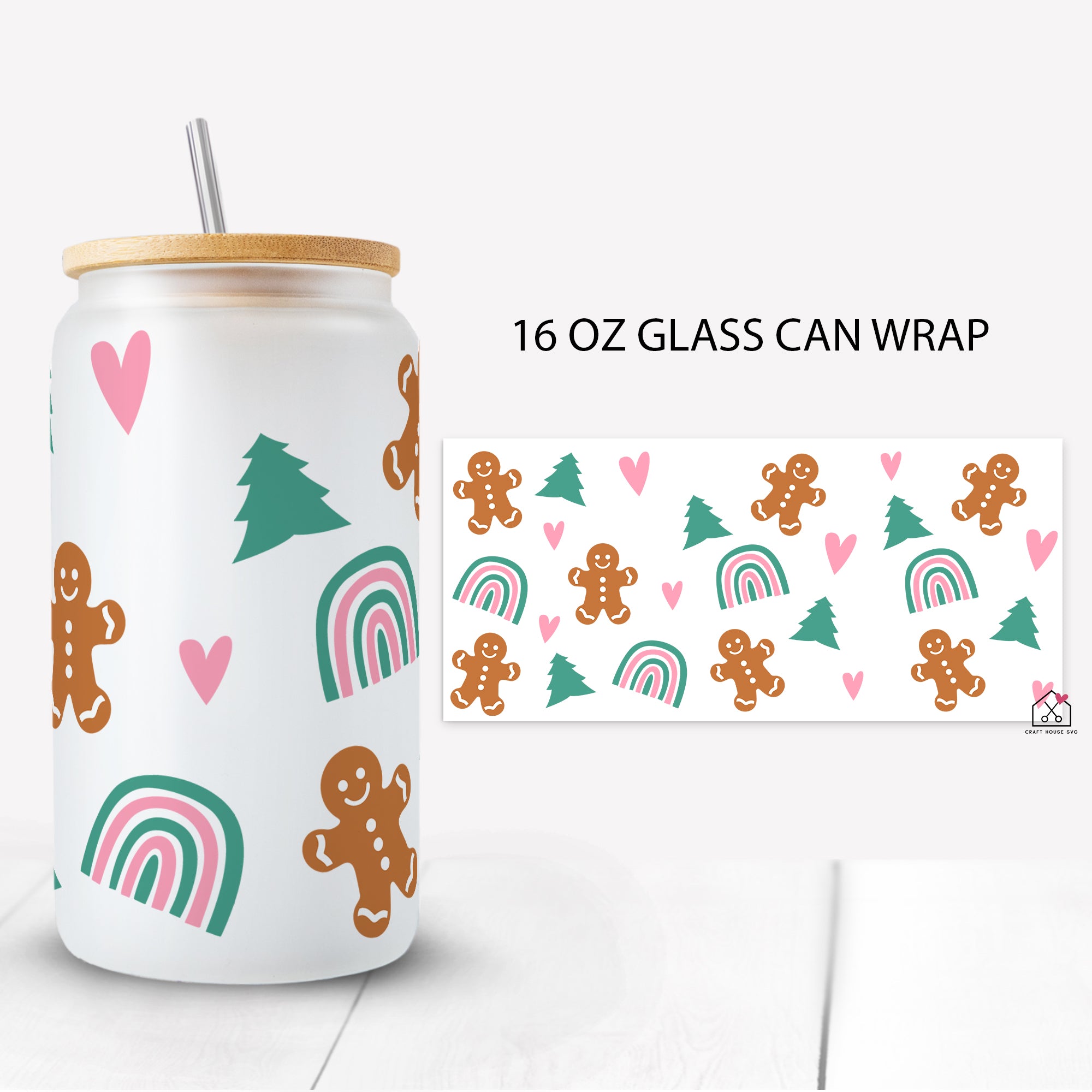 Retro Christmas Glass Can Wrap SVG Cut File