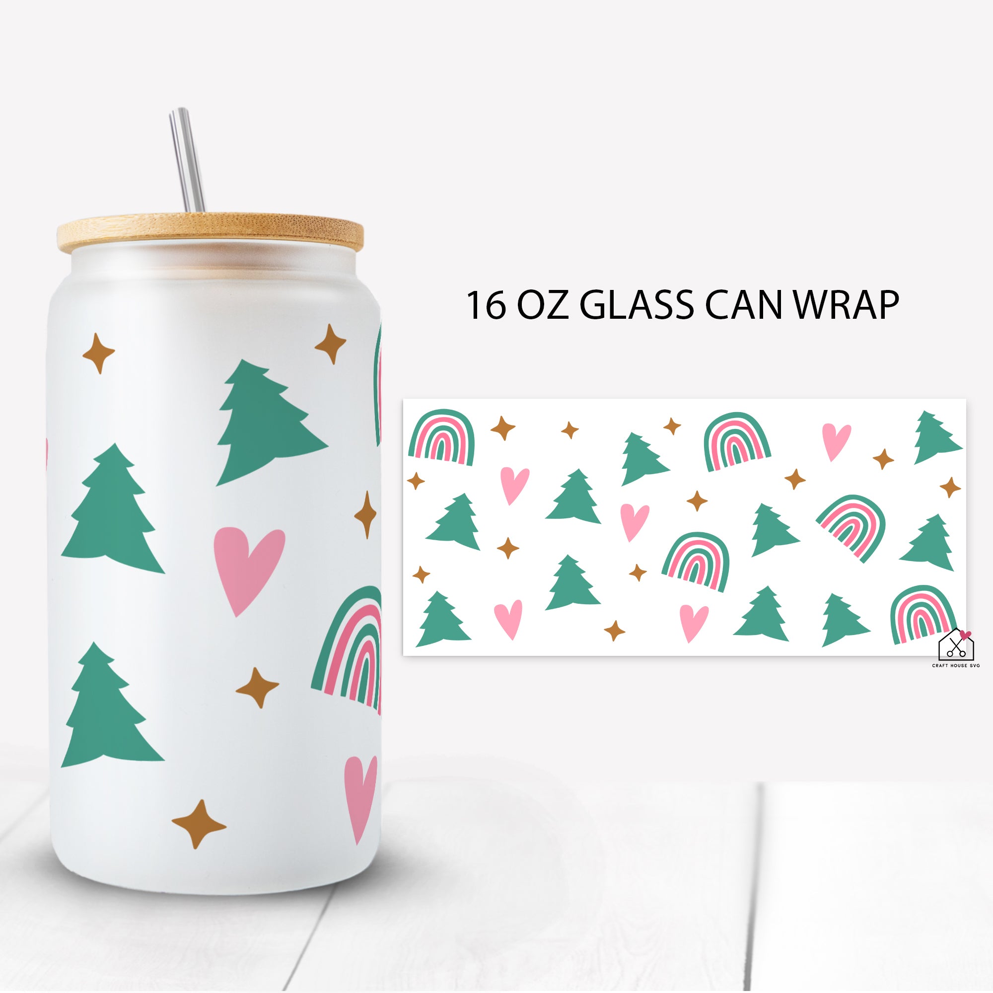 Retro Minimal Christmas Glass Can Wrap SVG Cut File