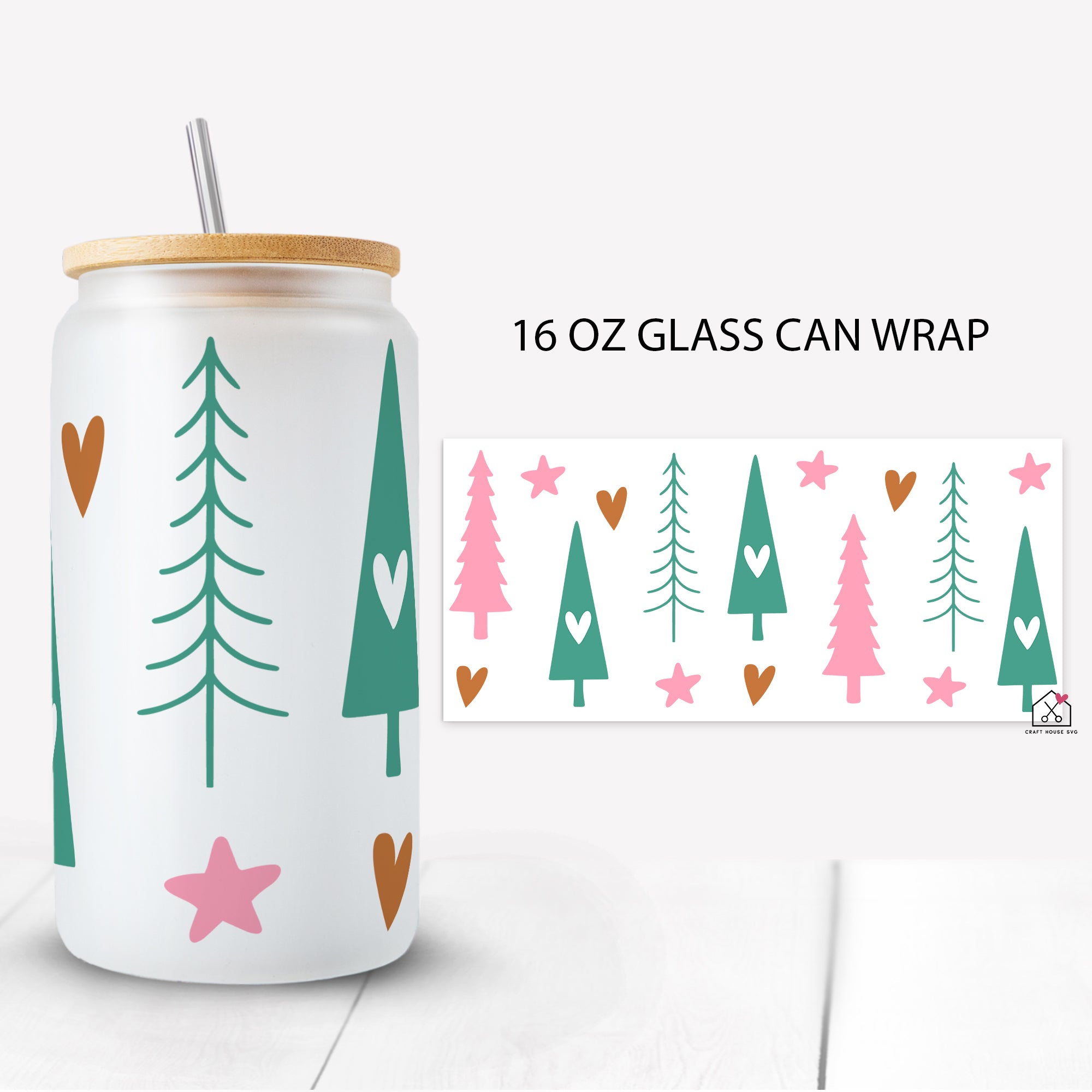 Retro Minimal Christmas Tree Glass Can Wrap SVG Cut File