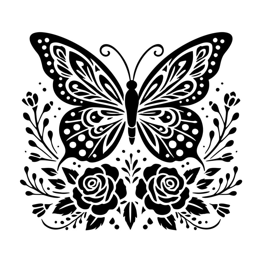 Roses Butterfly Floral SVG design for Cricut, Silhouette, laser cutting, vinyl, sublimation, and craft projects.