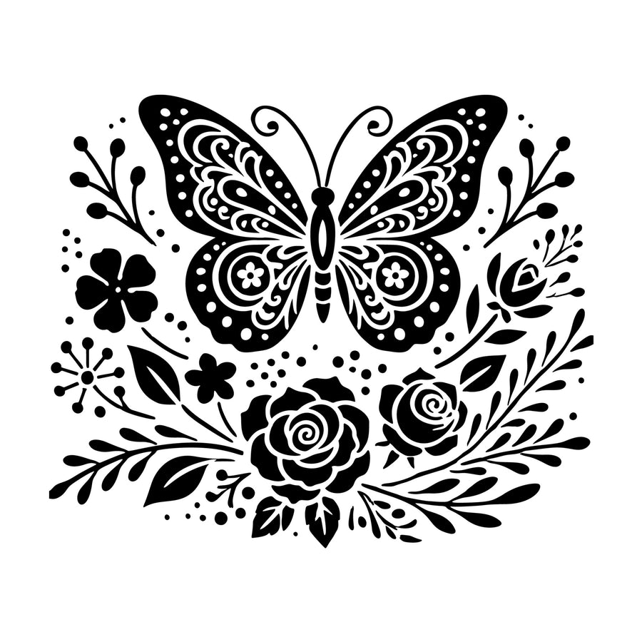 Roses with Butterfly SVG design for Cricut, Silhouette, laser cutting, vinyl, sublimation, and craft projects.