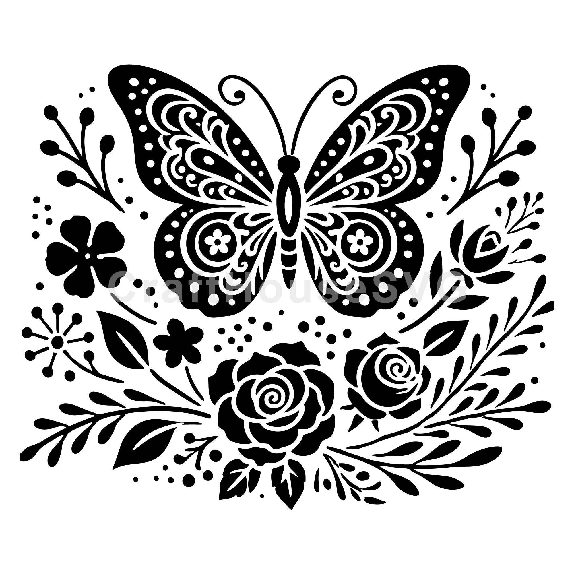 Roses with Butterfly SVG